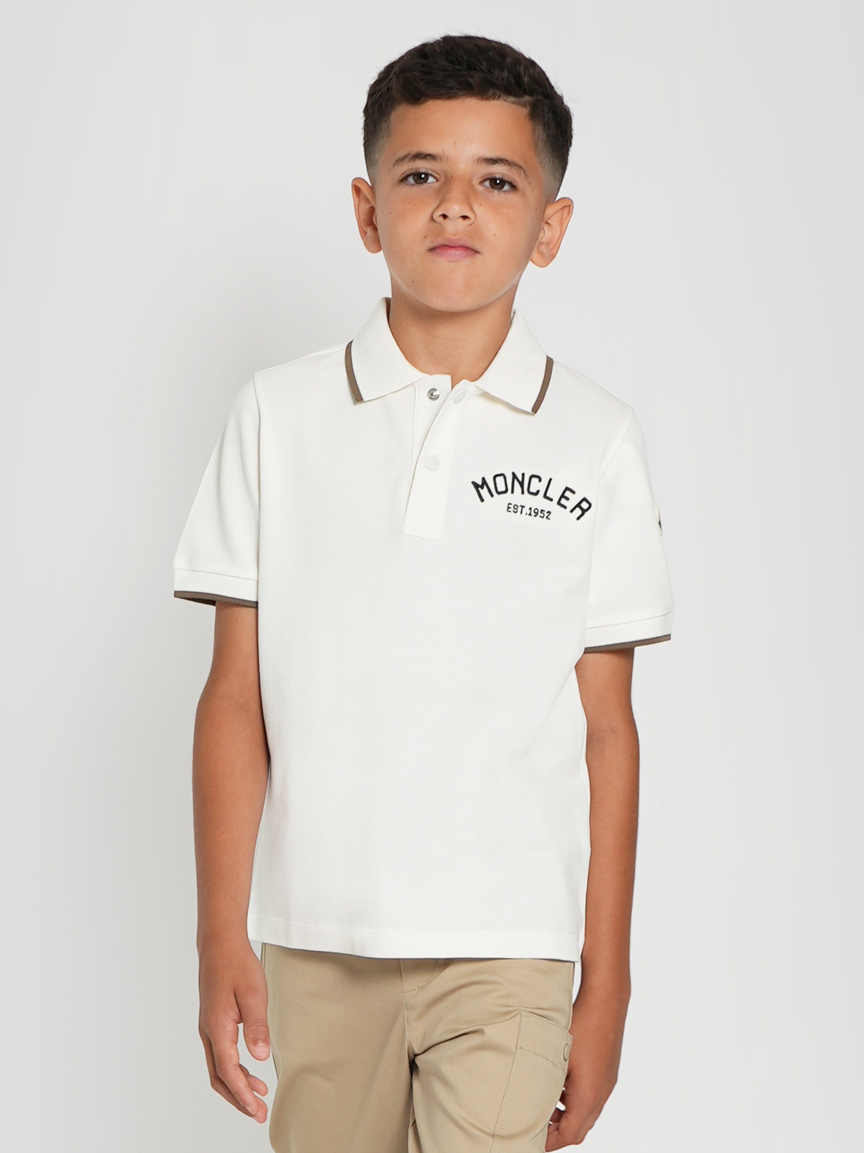 Moncler Enfant Boys Long Sleeve Polo Shirt in Ivory Sale Recommend