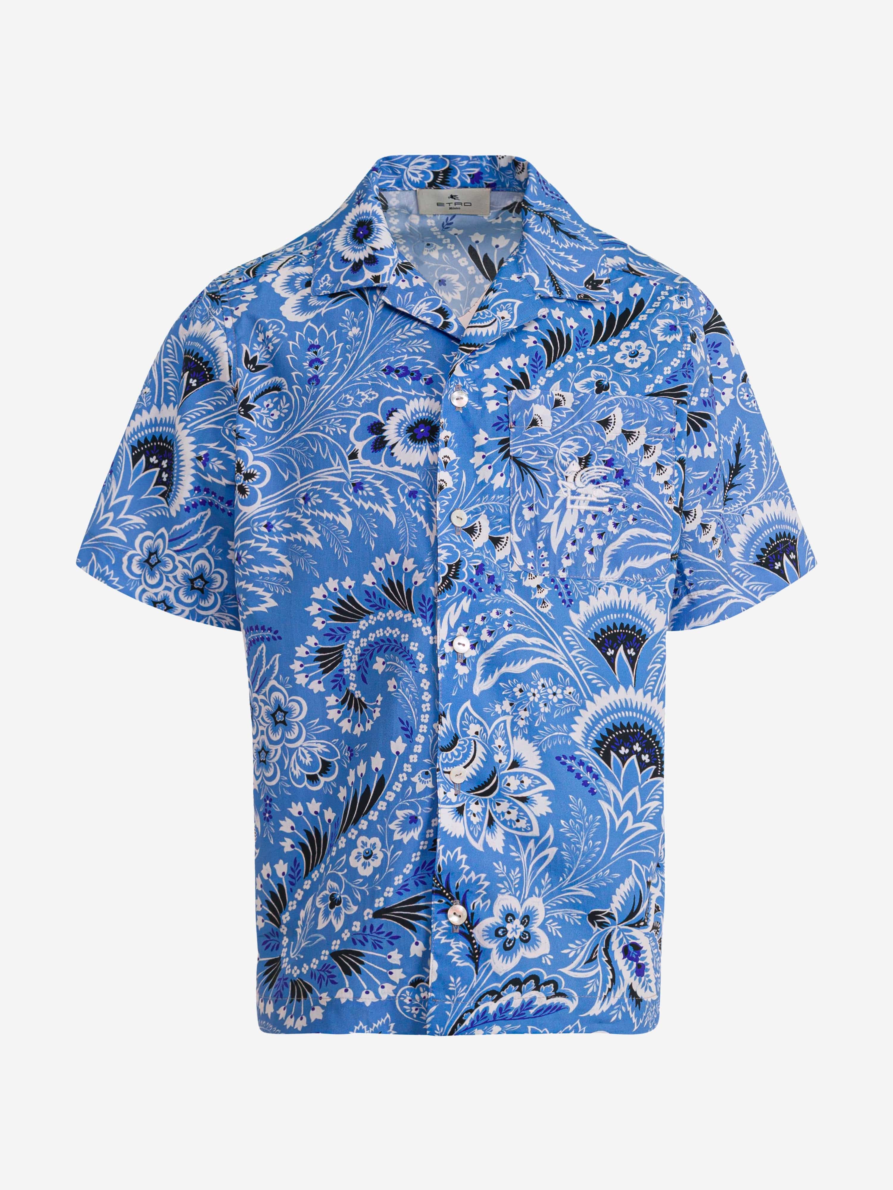Etro Boys Floral Paisley Shirt in Blue Visa Payment For Sale
