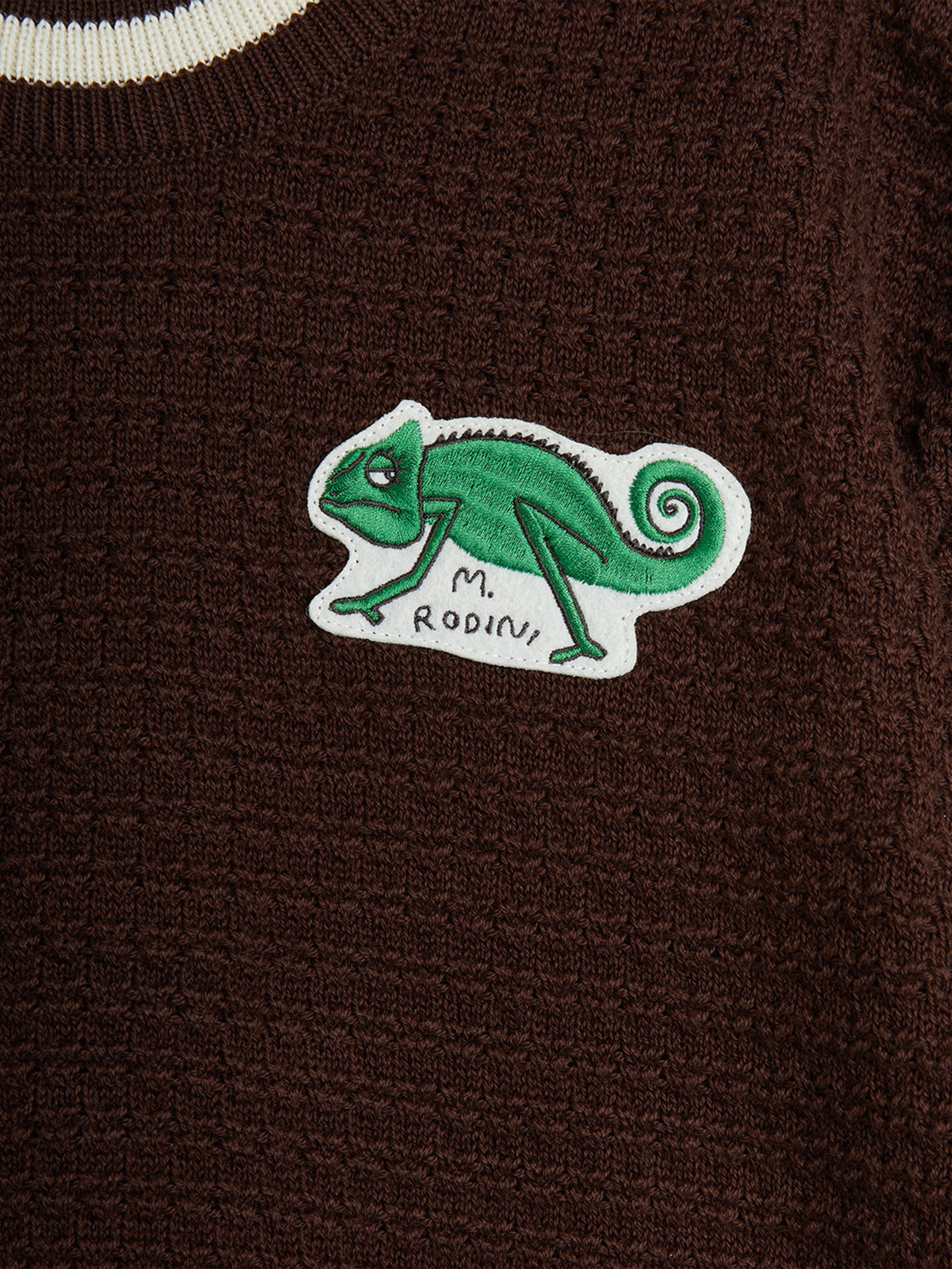 Kids Lizard Patch Crochet Knit T-Shirt in Brown Clearance Footaction