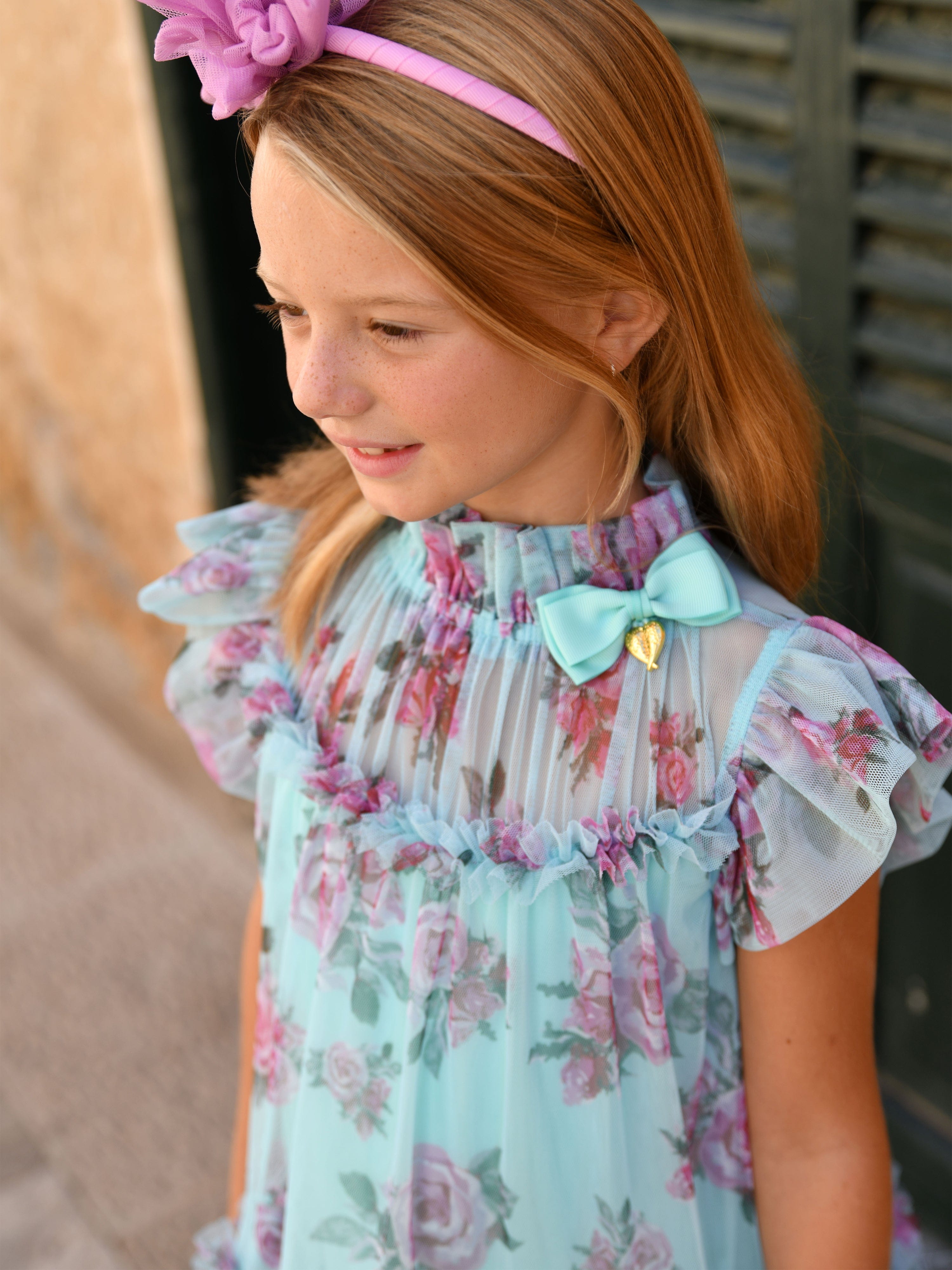 Girls Marigold Roses Dress in Blue Countdown Package Cheap Pice