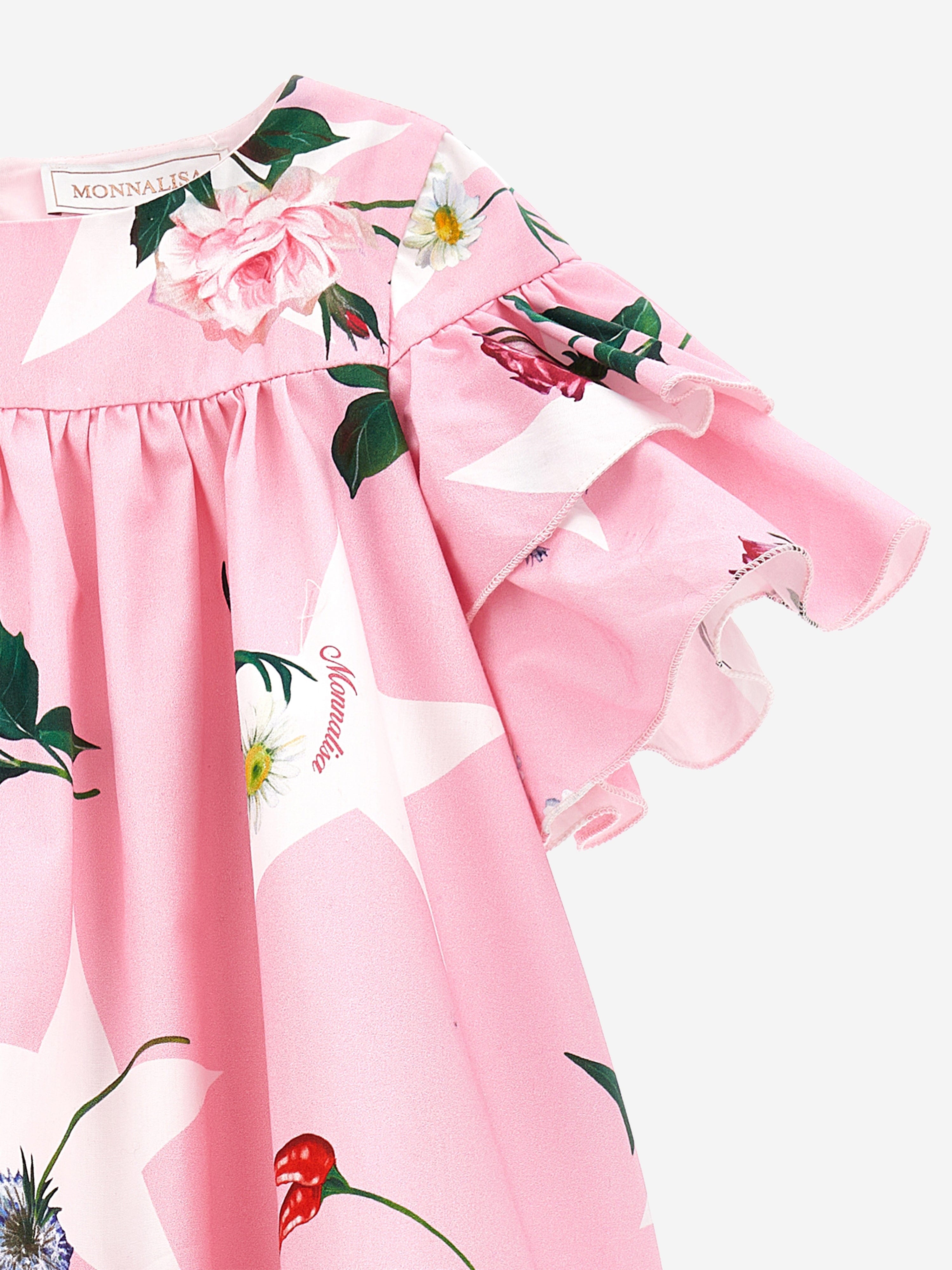 Monnalisa Girls Stars And Flowers Dress in Pink Manchester Great Sale Cheap Pice