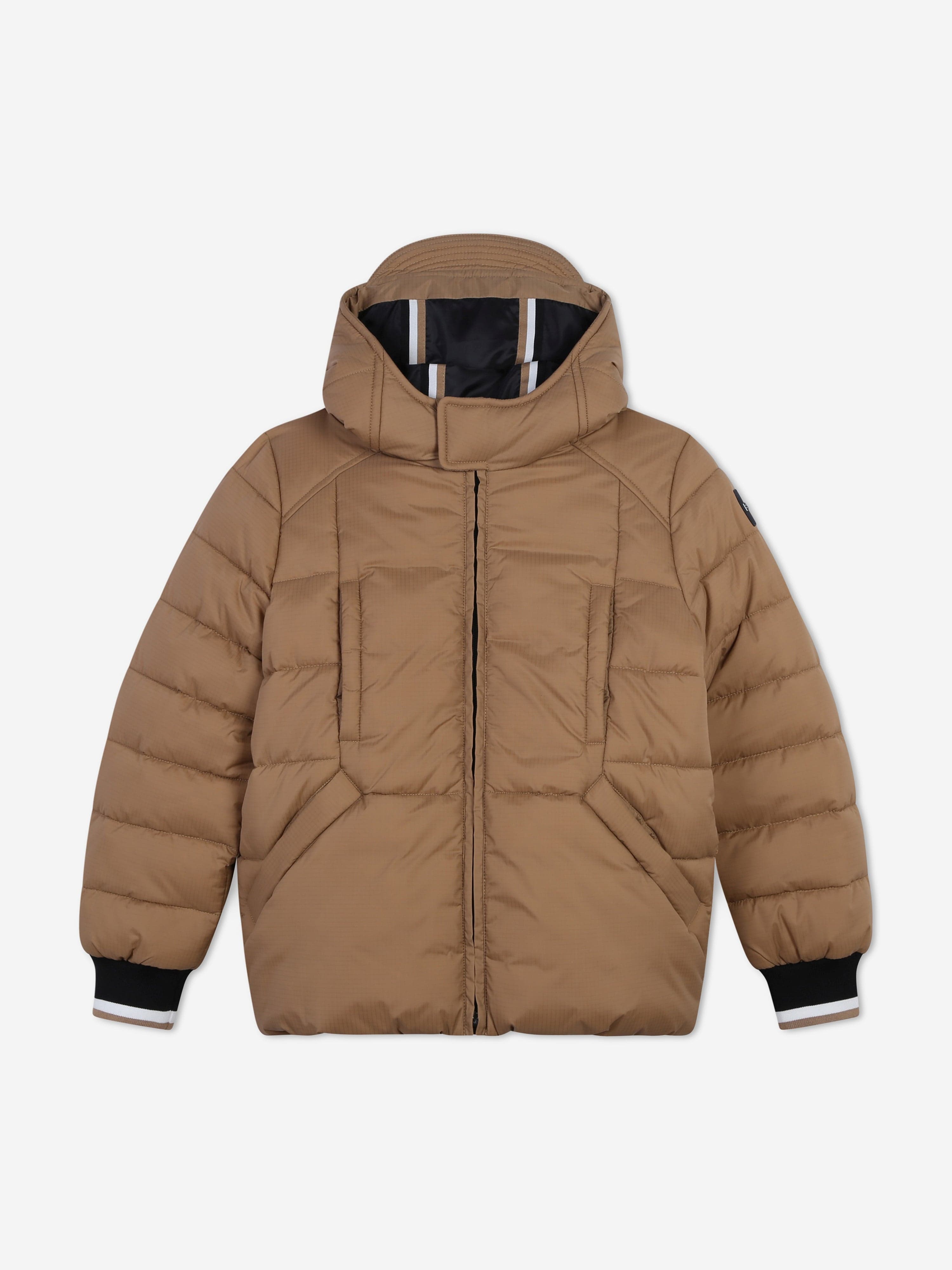 BOSS Boys Logo Puffer Jacket in Brown Discount Ebay