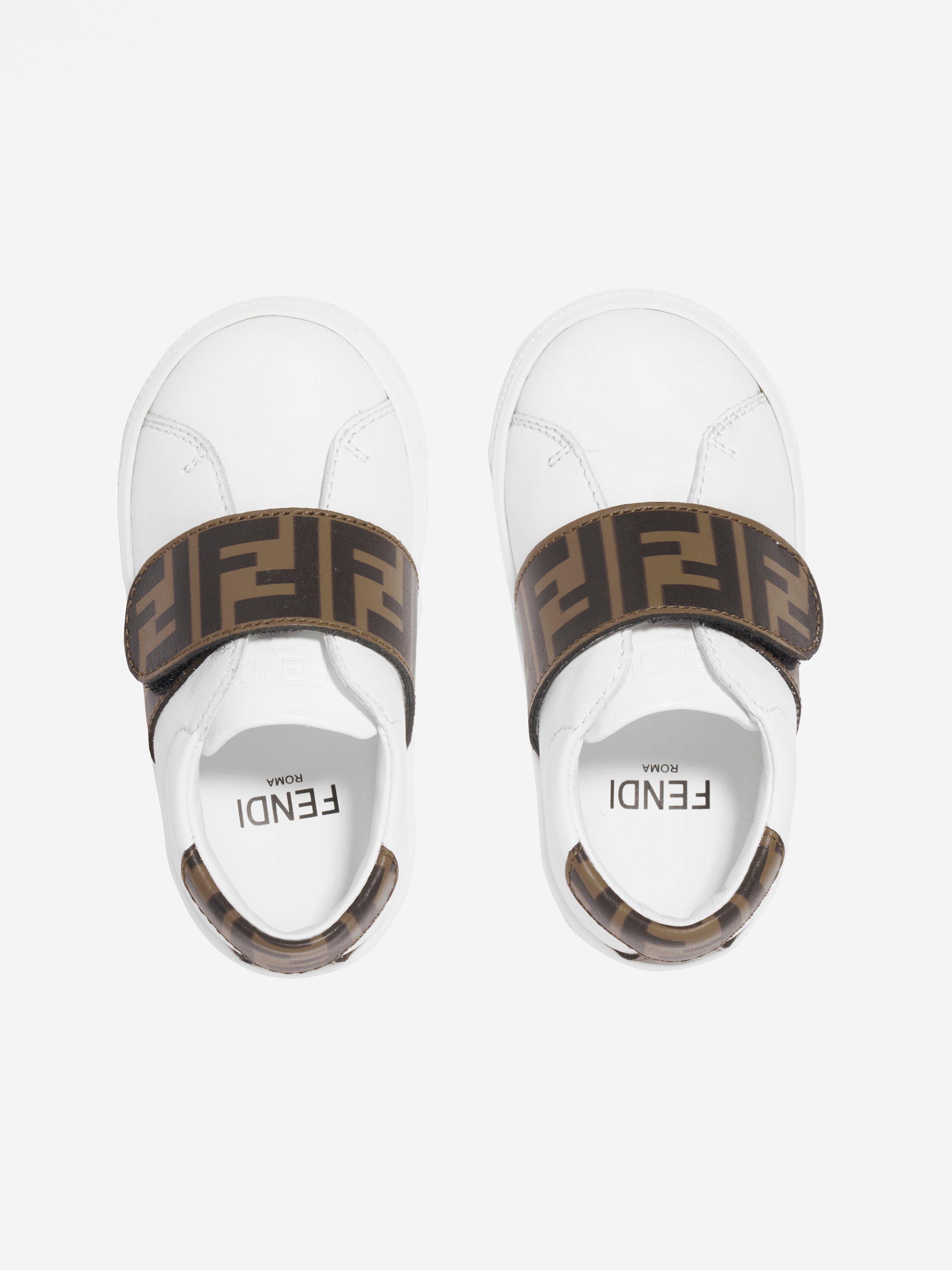 Fendi Kids Leather FF Logo Trainers in White Best Place Cheap Pice