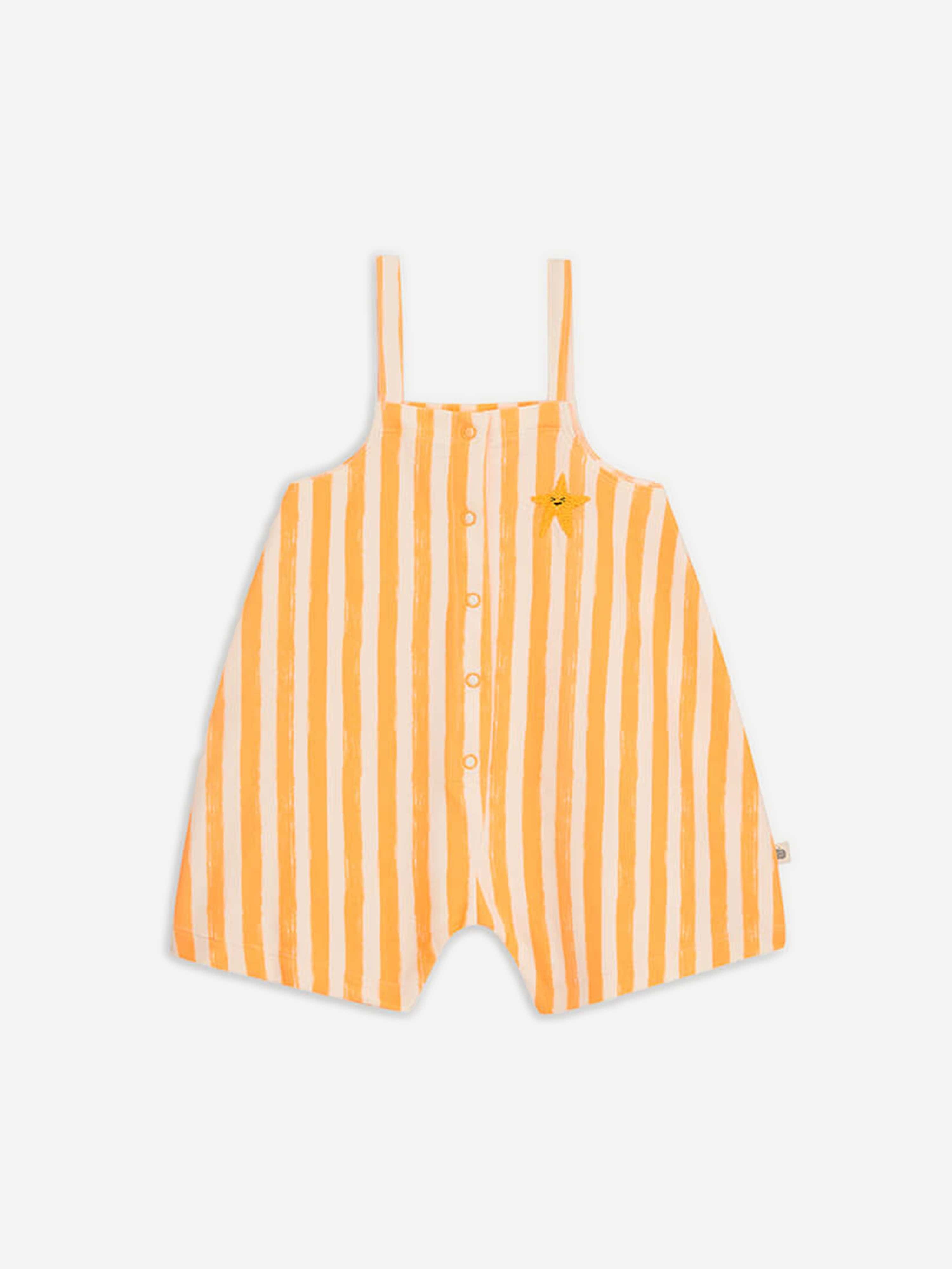 The Bonnie Mob Kids Cayman Striped Dungaree Romper in Orange Discount Largest Supplier