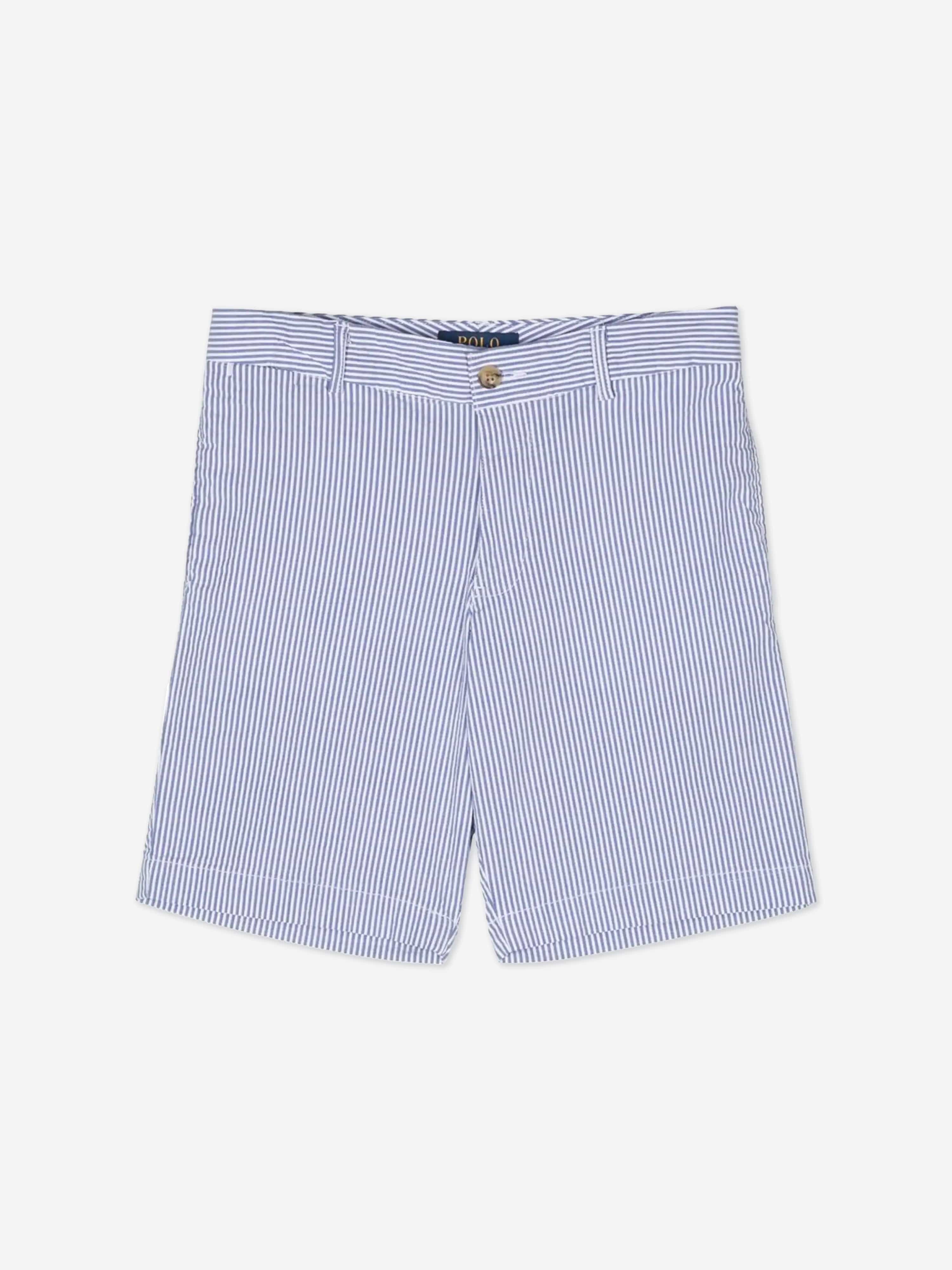 Ralph Lauren Boys Seersucker Preppy Shorts in Blue Online For Sale