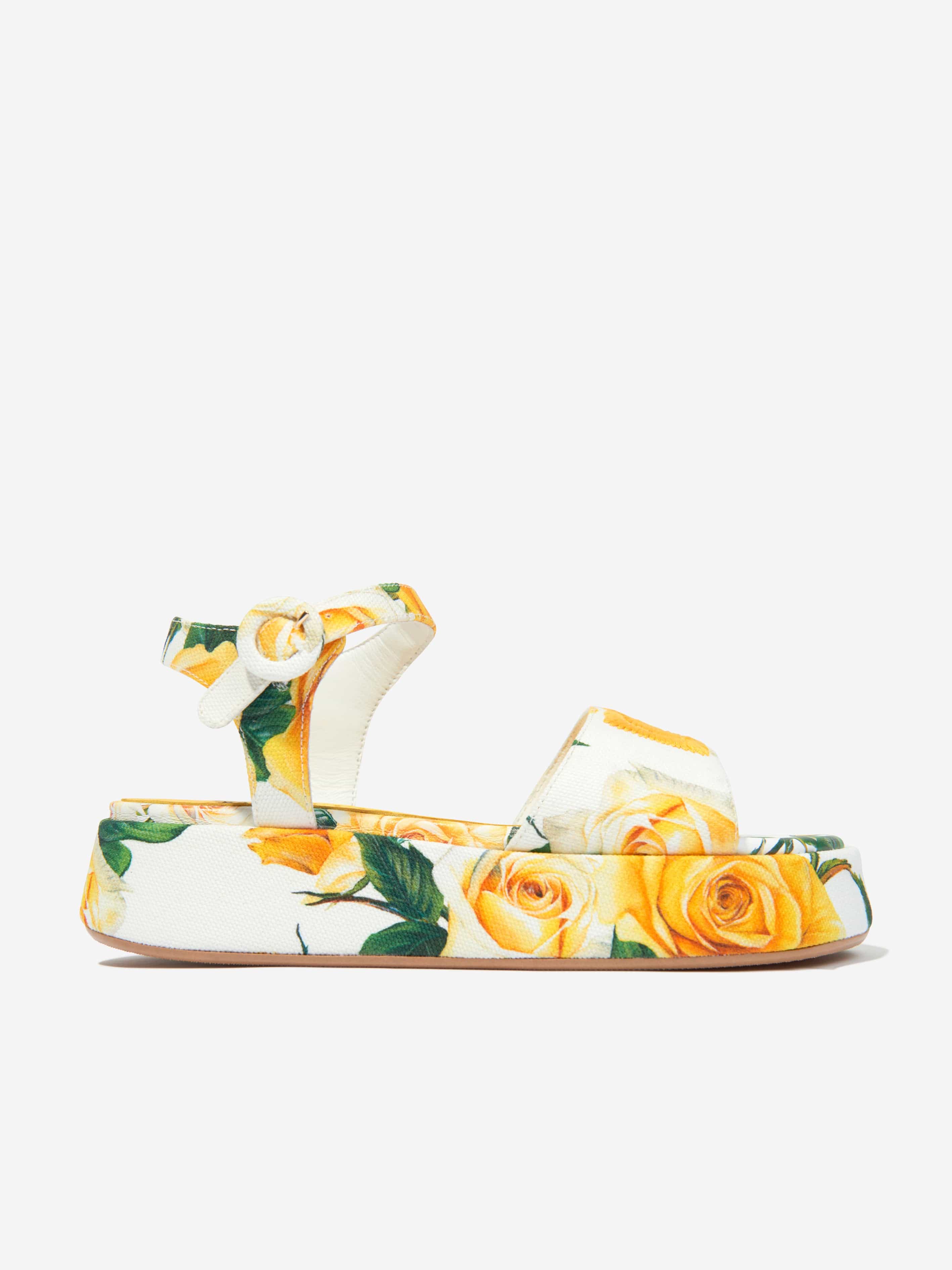Dolce & Gabbana Girls Canvas Rose Print Sandals in Multicolour Pices Cheap Online