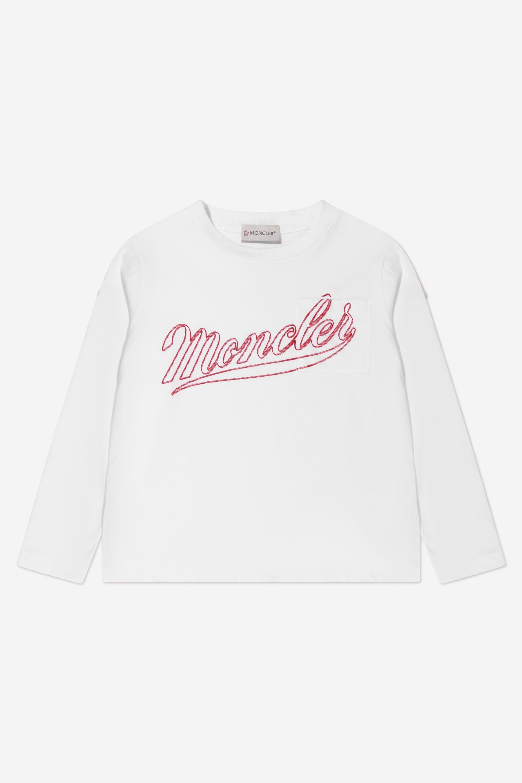 Moncler Enfant Boys Long Sleeve Logo T-Shirt in White Newest Online