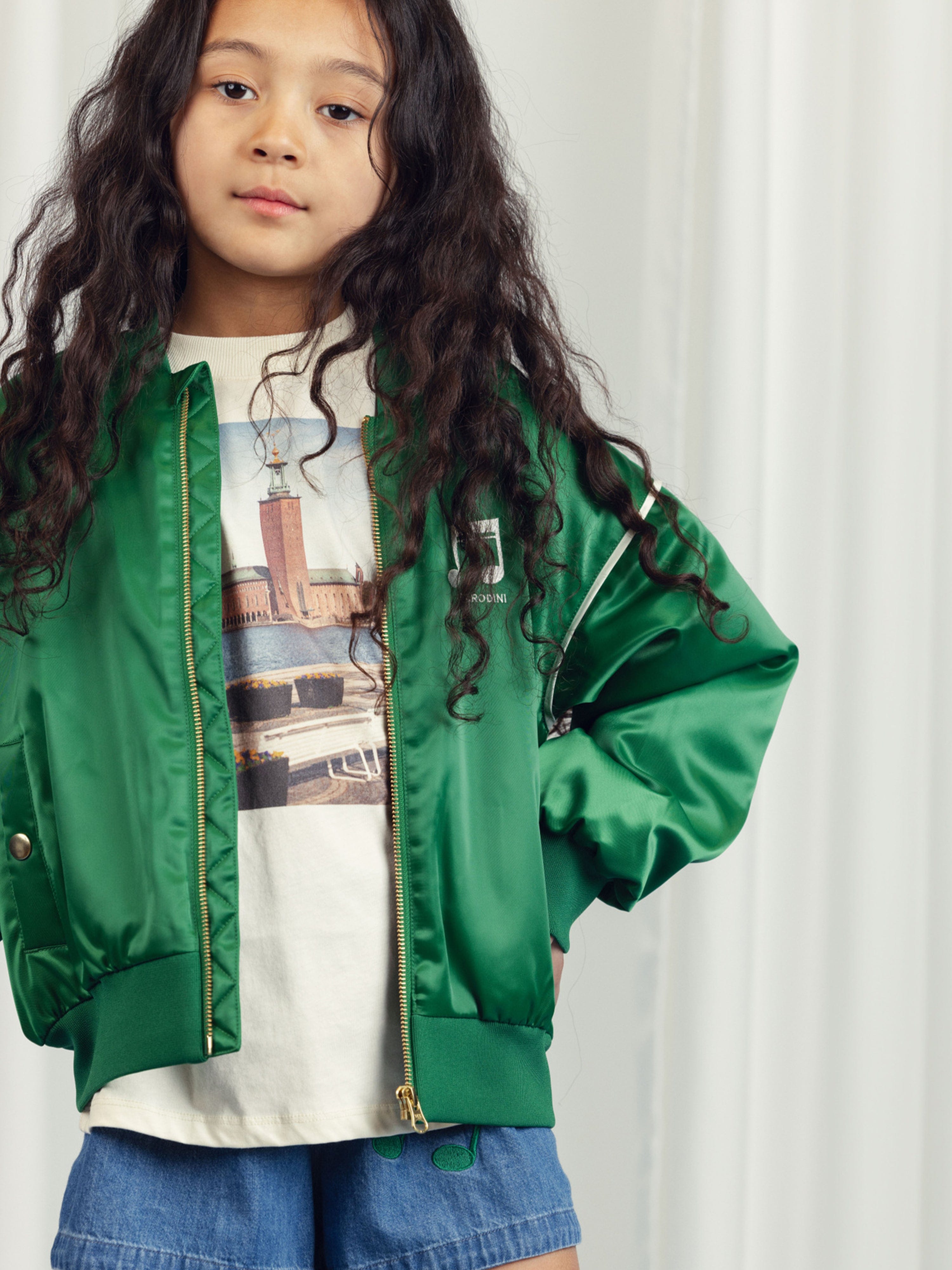 Kids Note Chenille Satin Baseball Jacket in Green Buy Cheap Big Sale