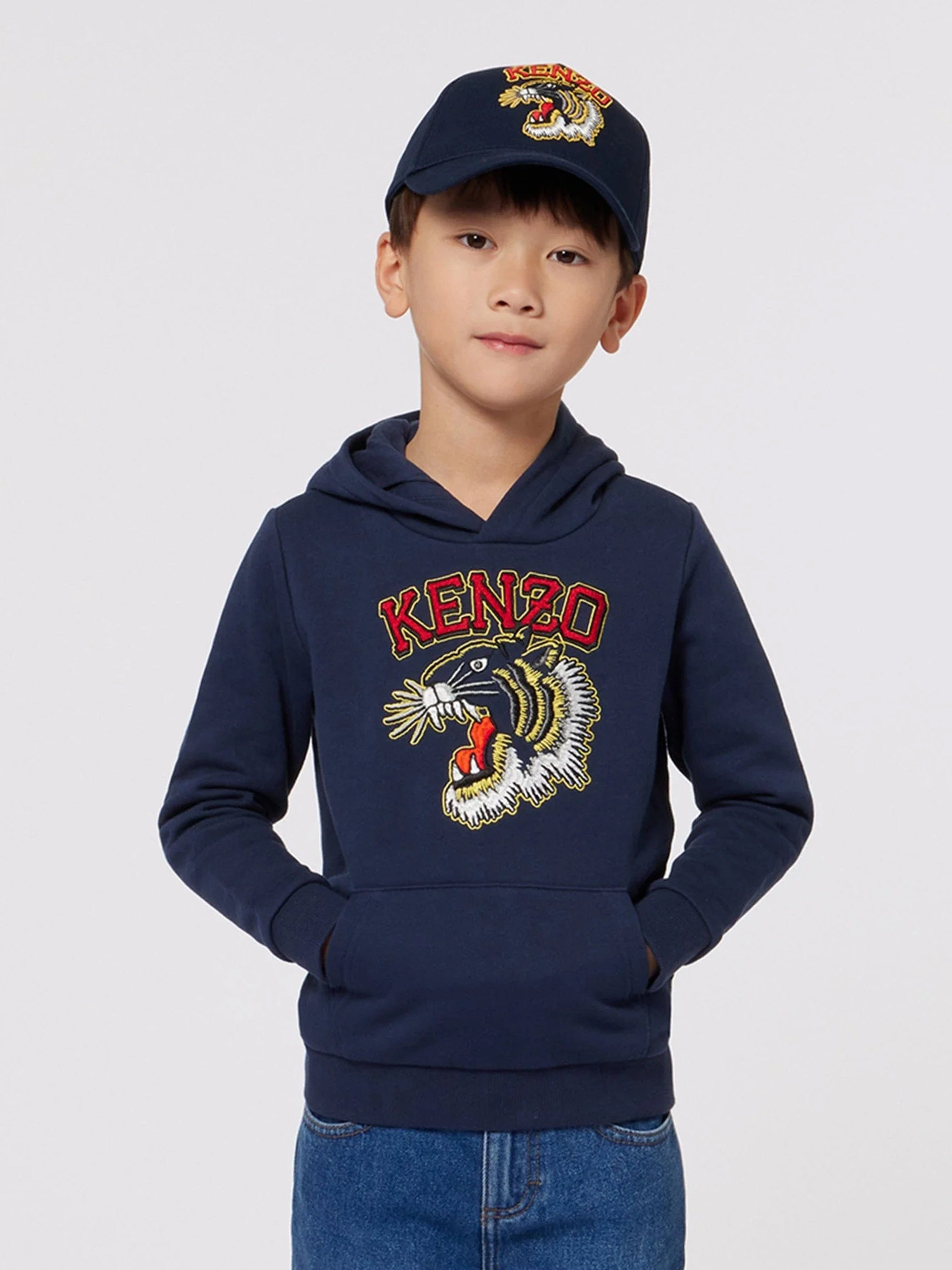 KENZO Boys Tiger Logo Hoodie in Navy New Styles Cheap Pice