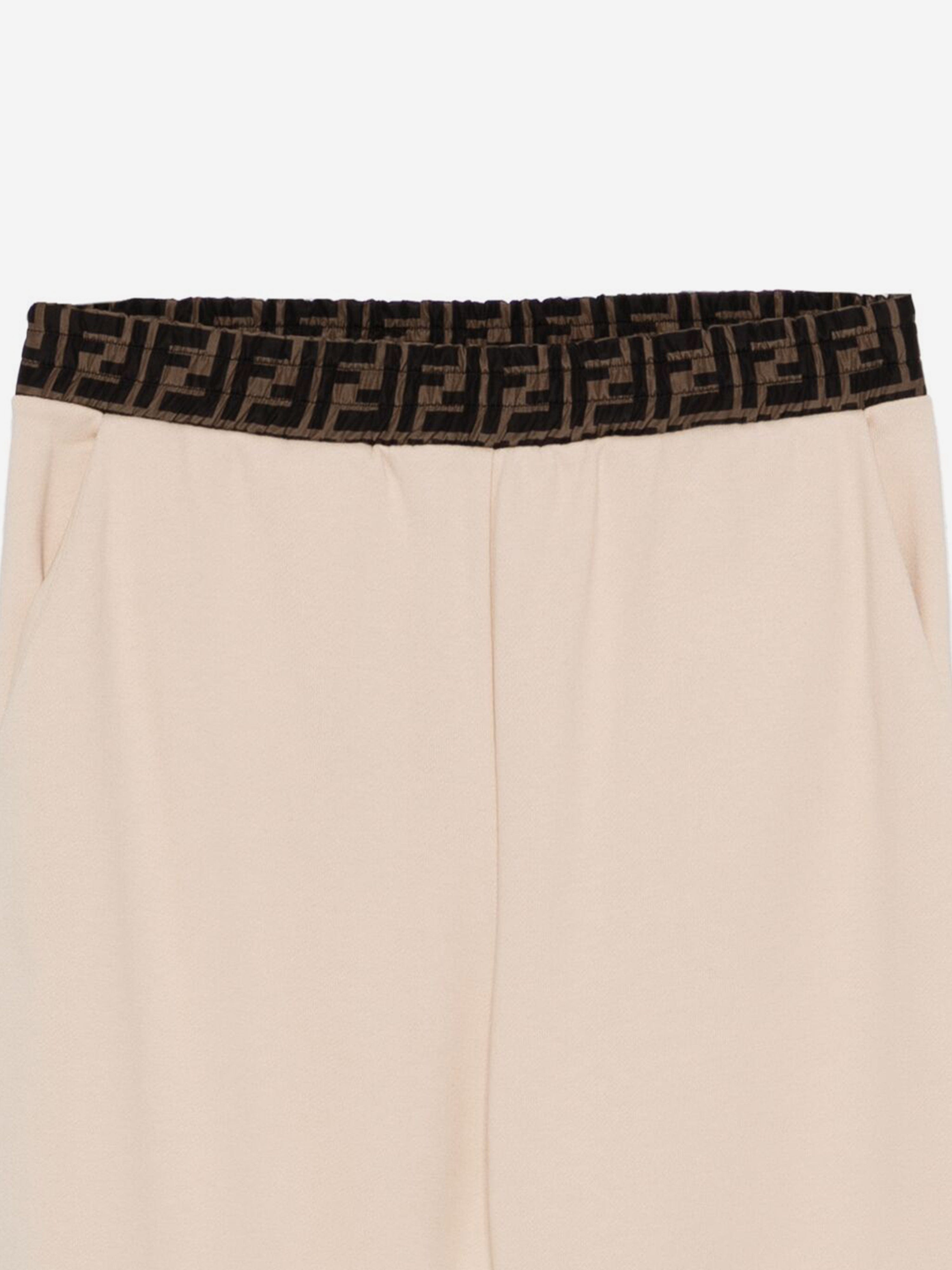 Fendi Kid FF Logo Joggers in Beige Purchase Cheap Pice