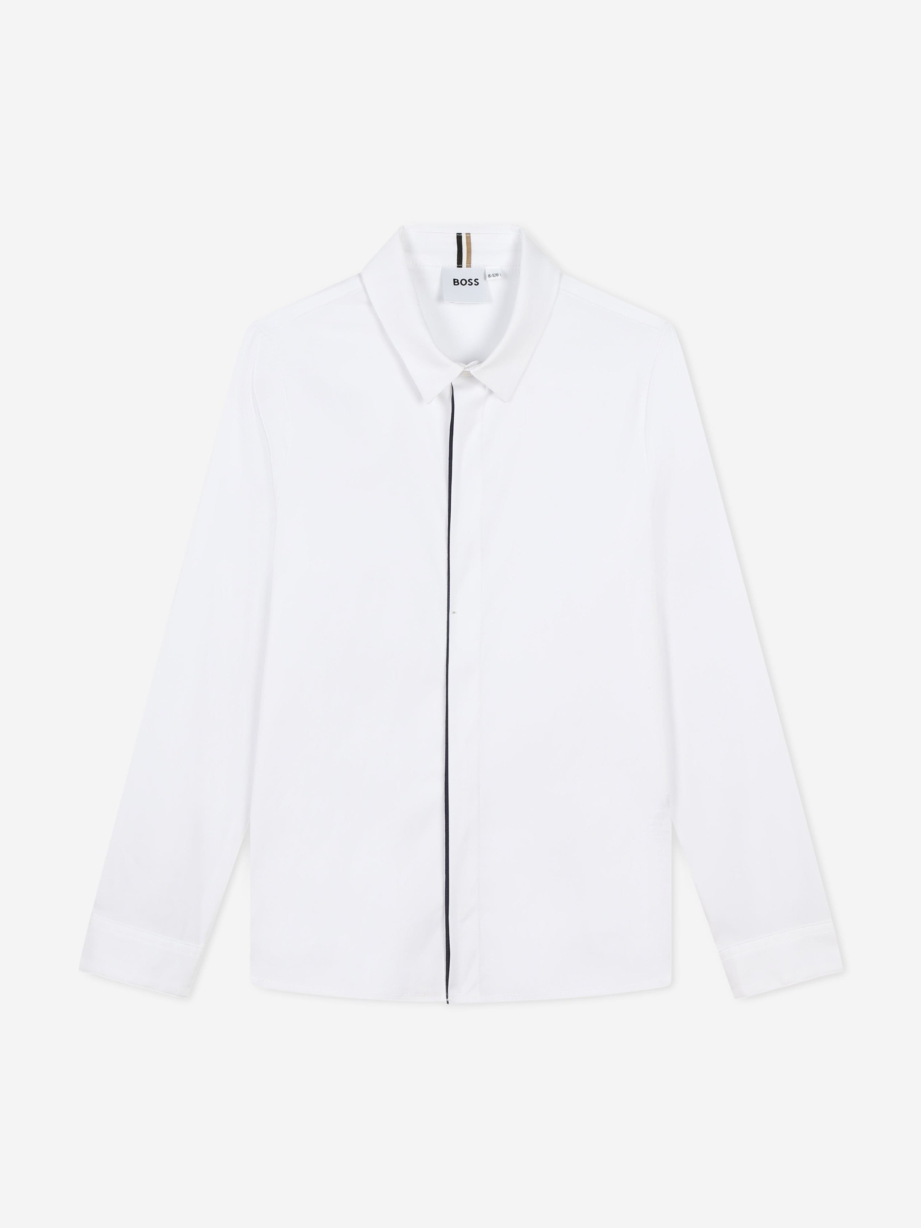 BOSS Boys Checked Shirt in White Clearance Choice