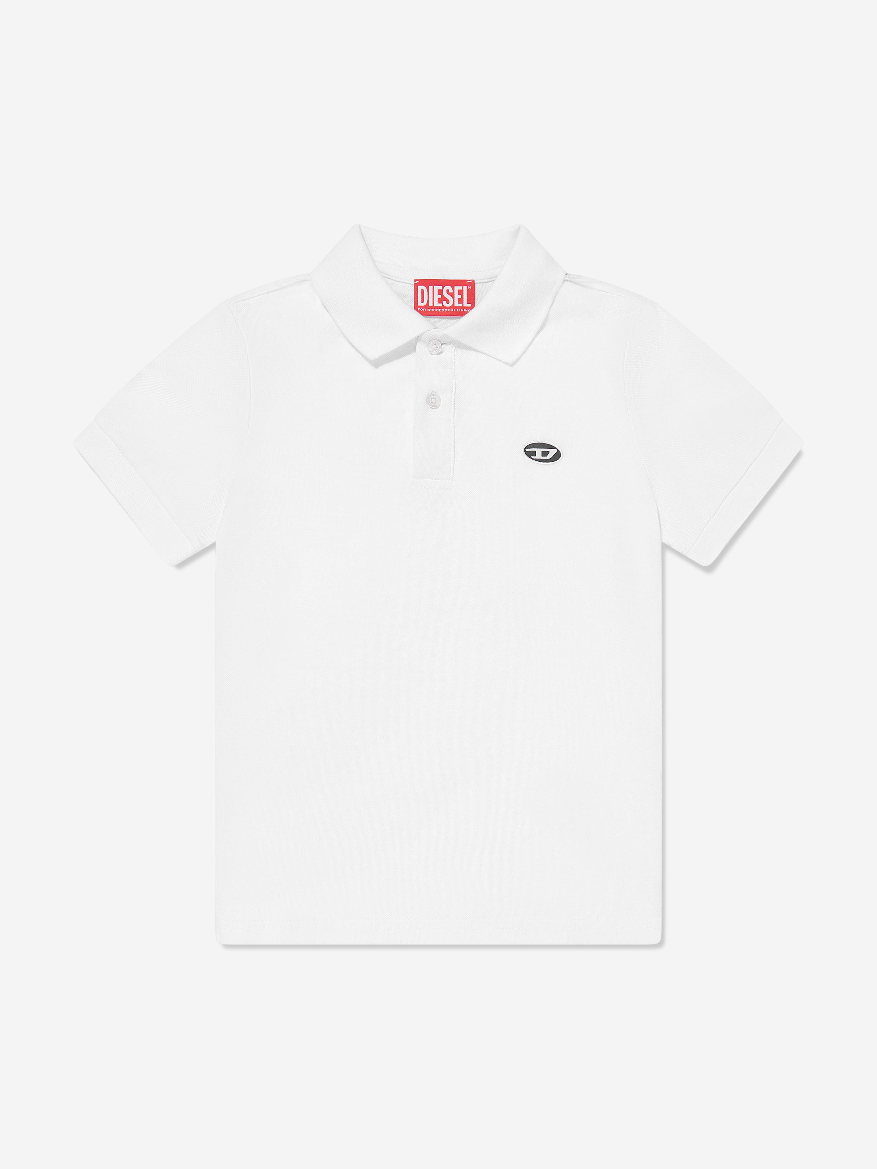 Diesel Boys Oval D Polo Shirt in White Best Pices Sale Online