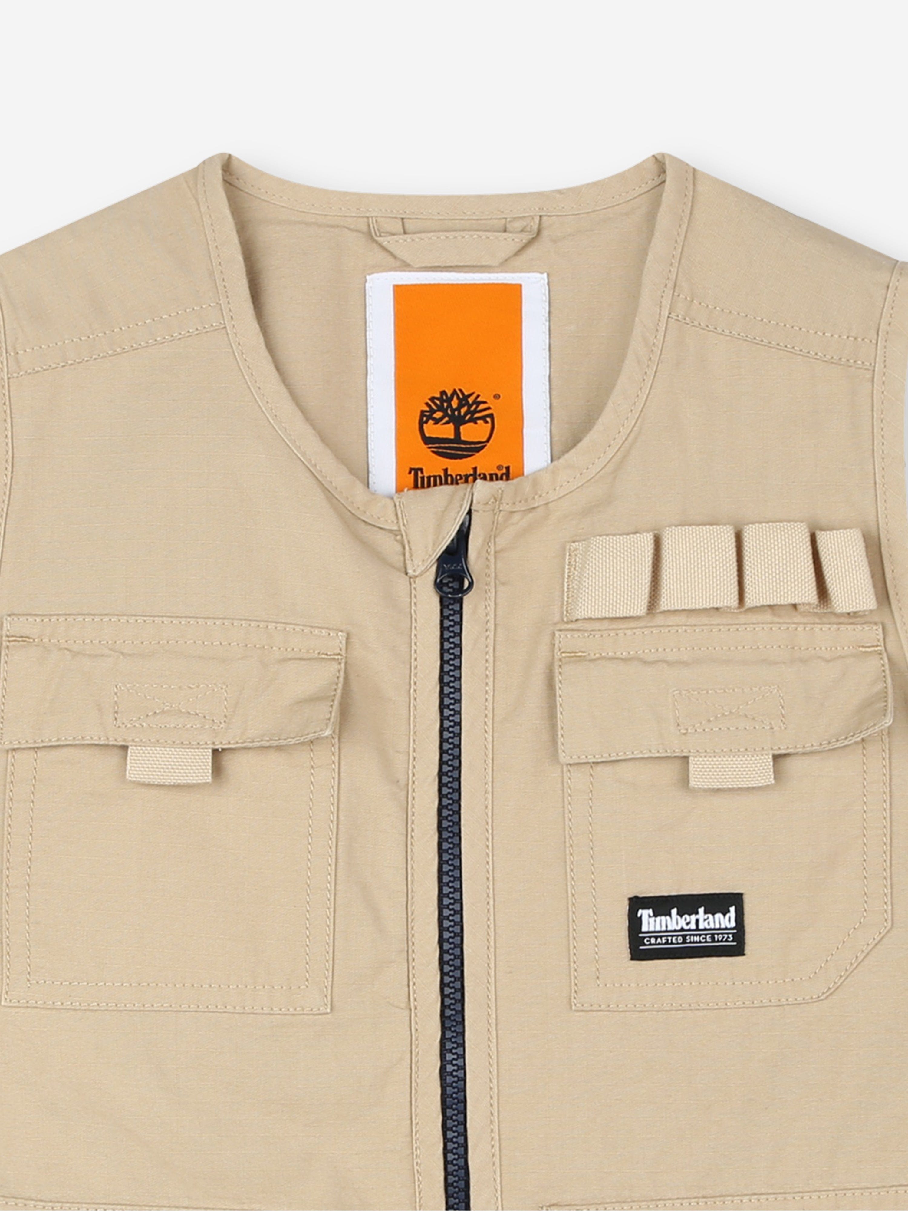 Timberland Boys Multipocket Gilet in Beige Cheap Sale Discounts