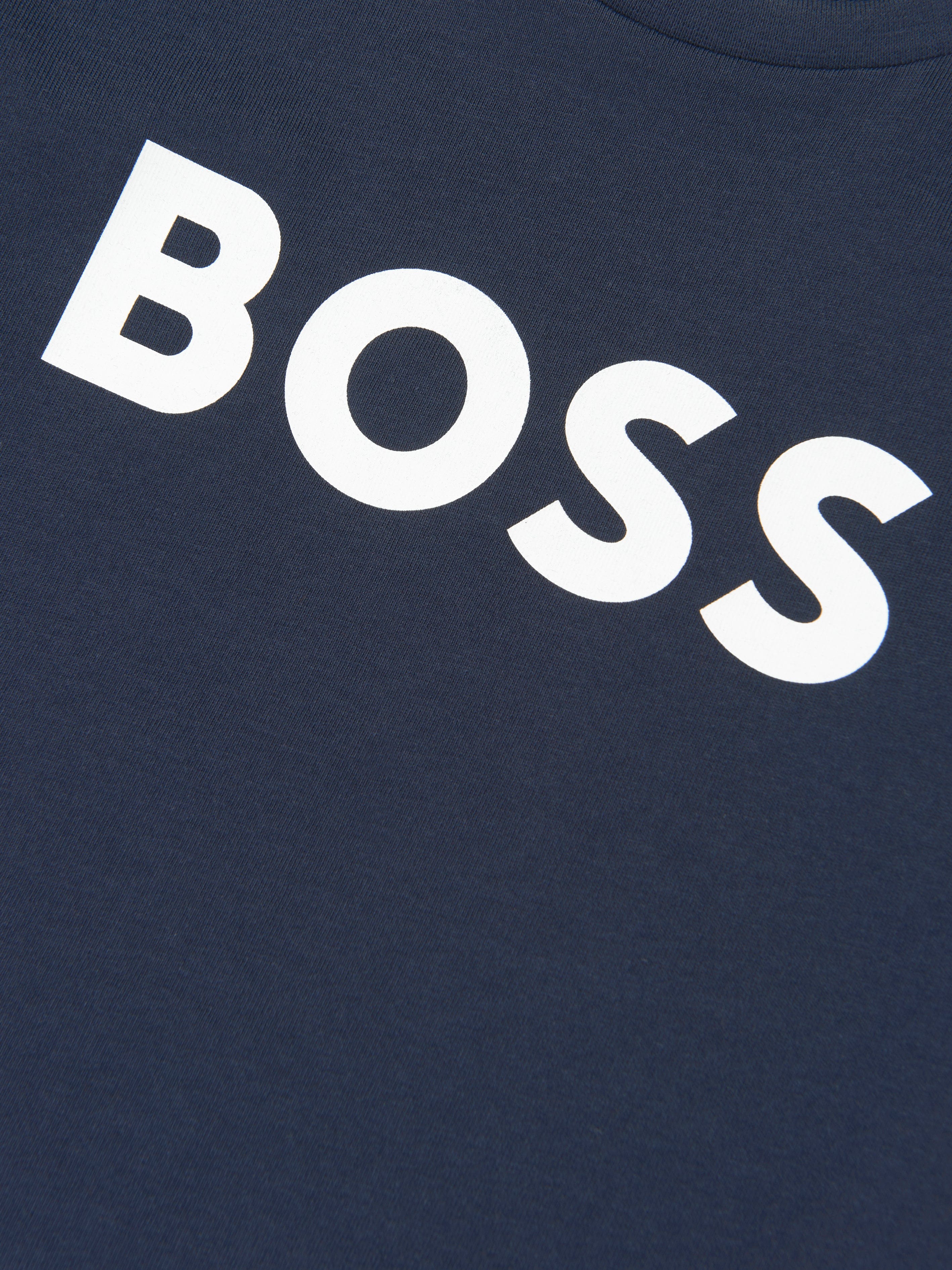BOSS Boys Long Sleeve Logo T-Shirt in Navy Cheap Get Authentic
