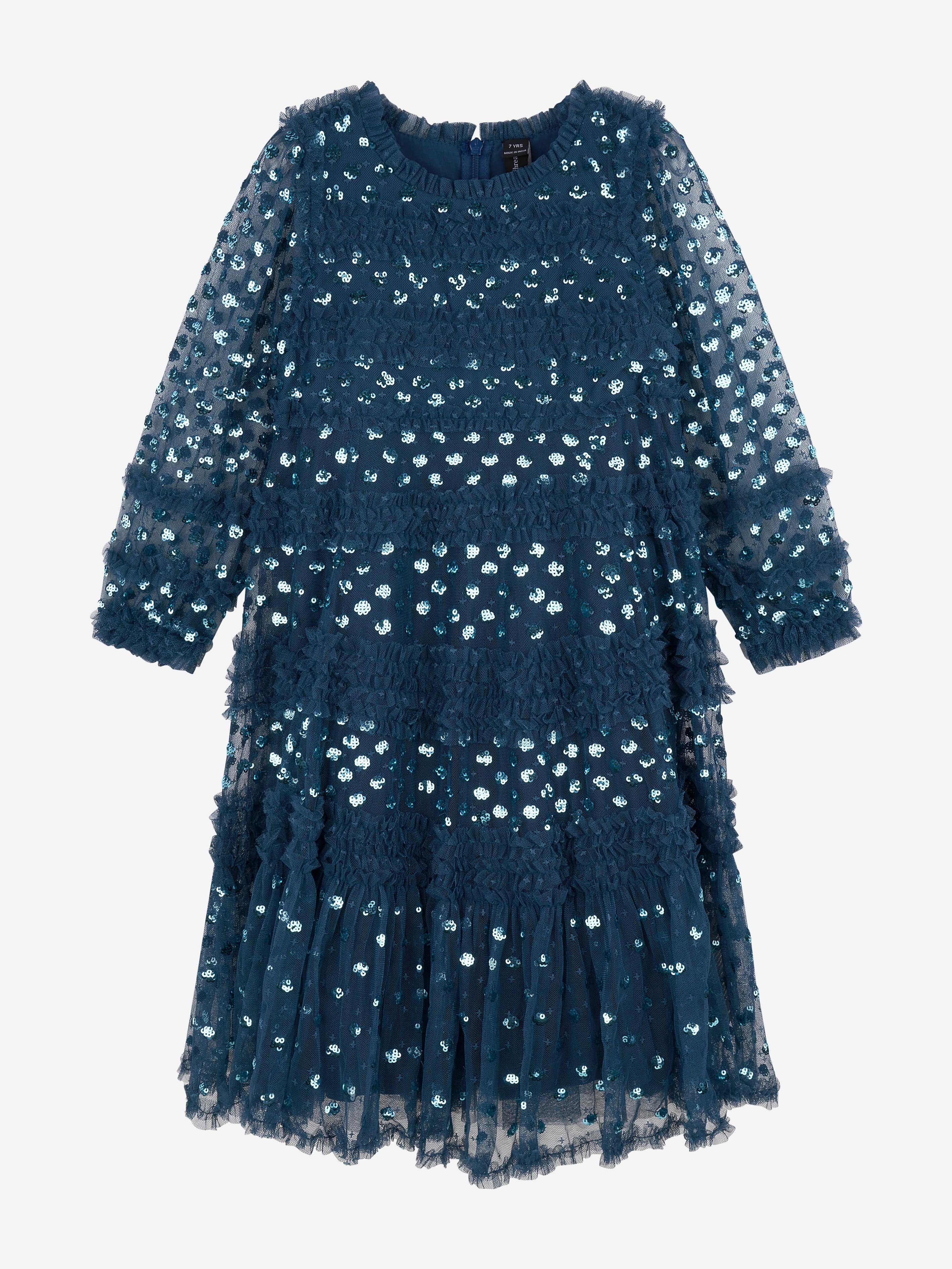Needle & Thread Girls Dot Shimmer Long Sleeve Dress in Blue Cheap Eastbay