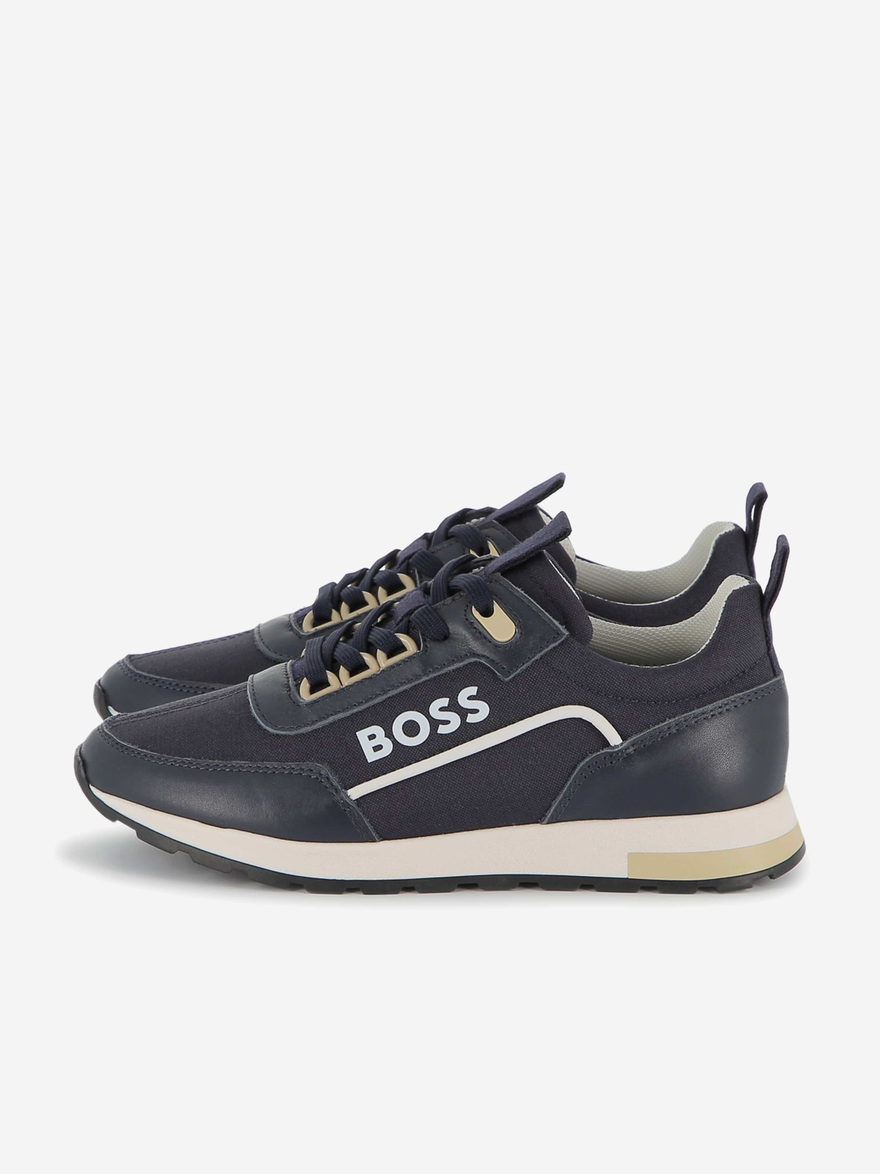 BOSS Boys Lace Up Logo Trainers in Navy Online Cheap Quality
