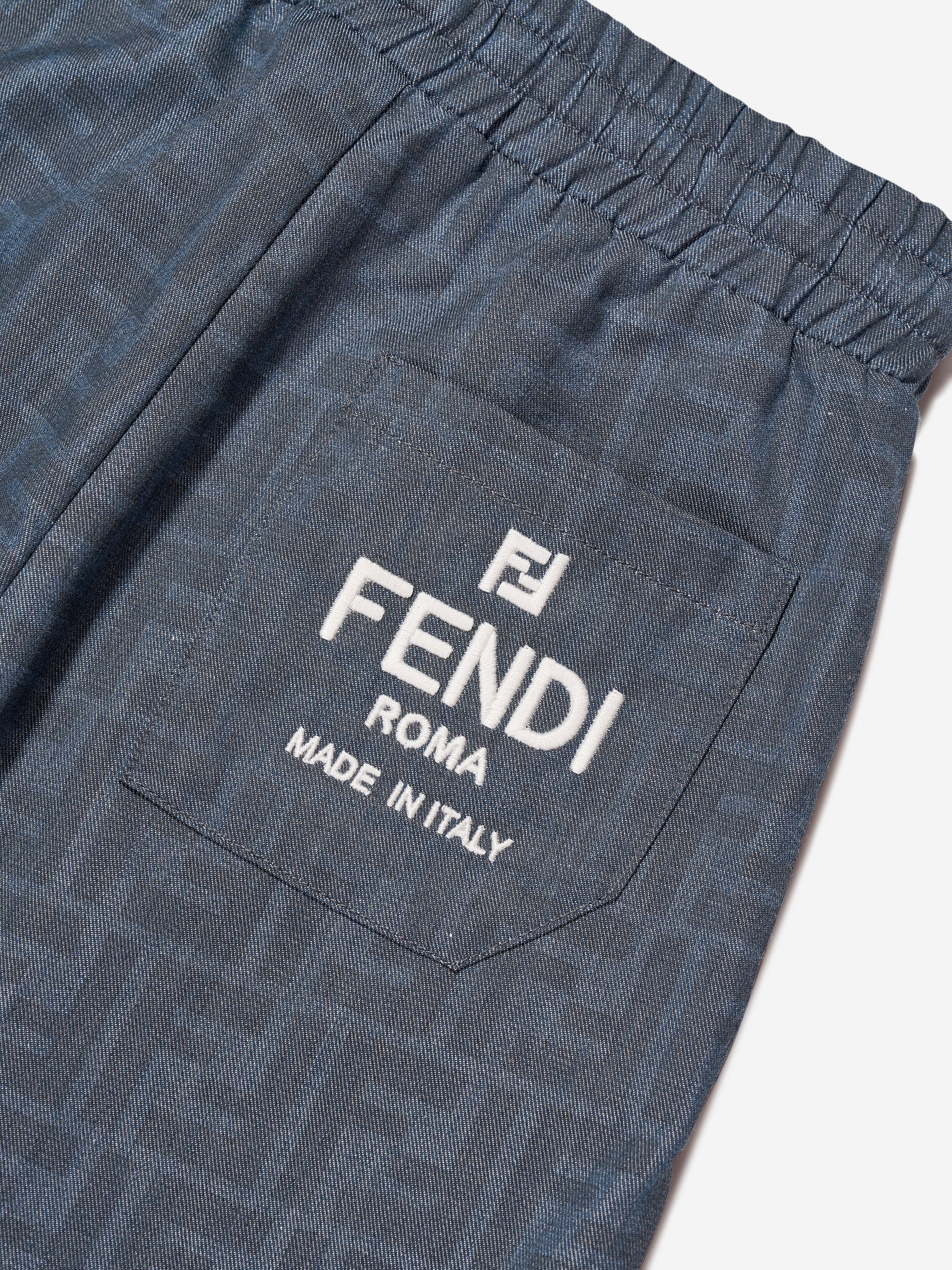 Fendi Boys Chambray FF Logo Joggers in Blue Newest Online