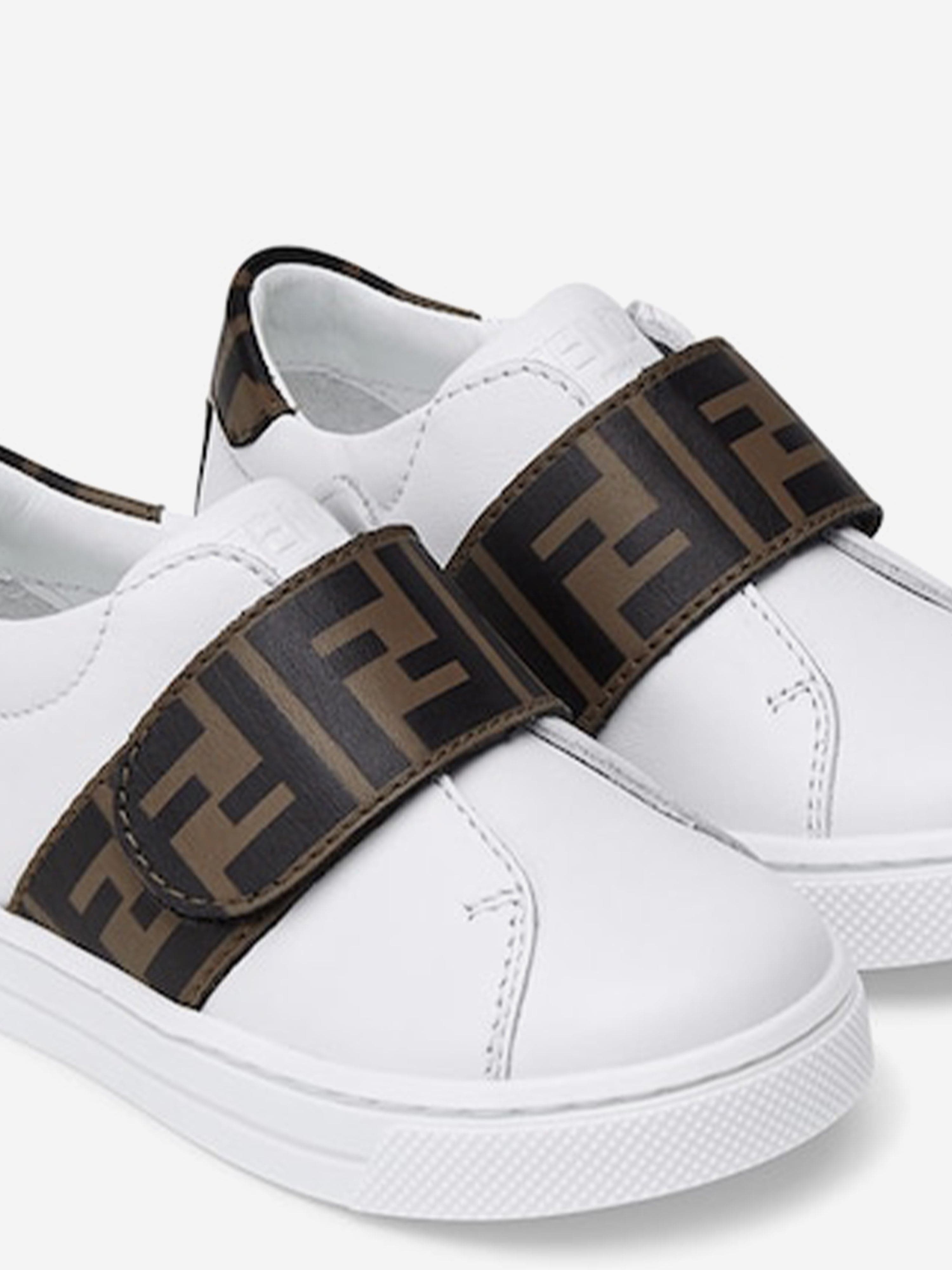 Fendi Kids Leather FF Logo Trainers in White Best Place Cheap Pice