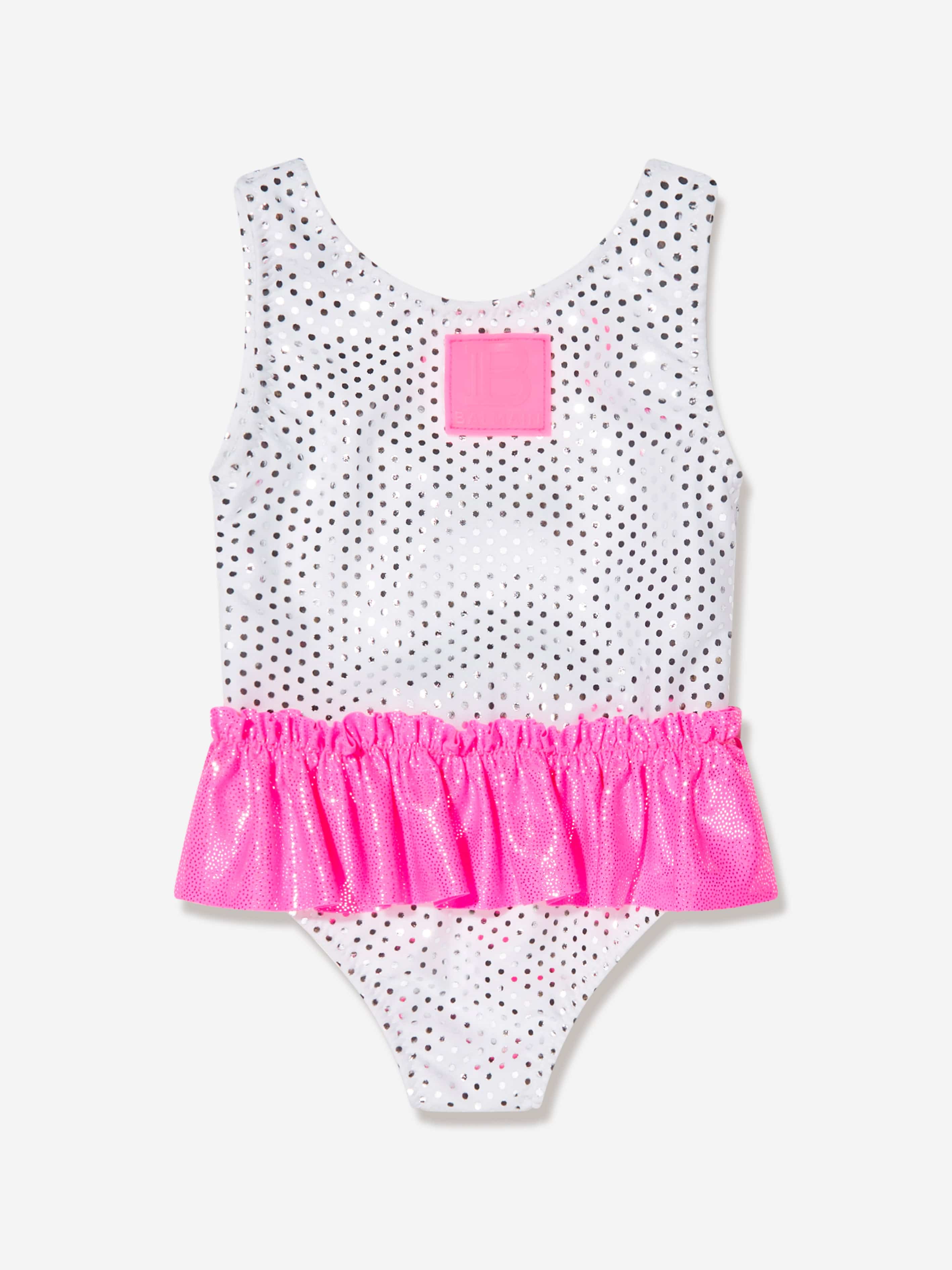 Balmain Baby Girls Logo Frill Swimsuit in White Buy Cheap Best Sale
