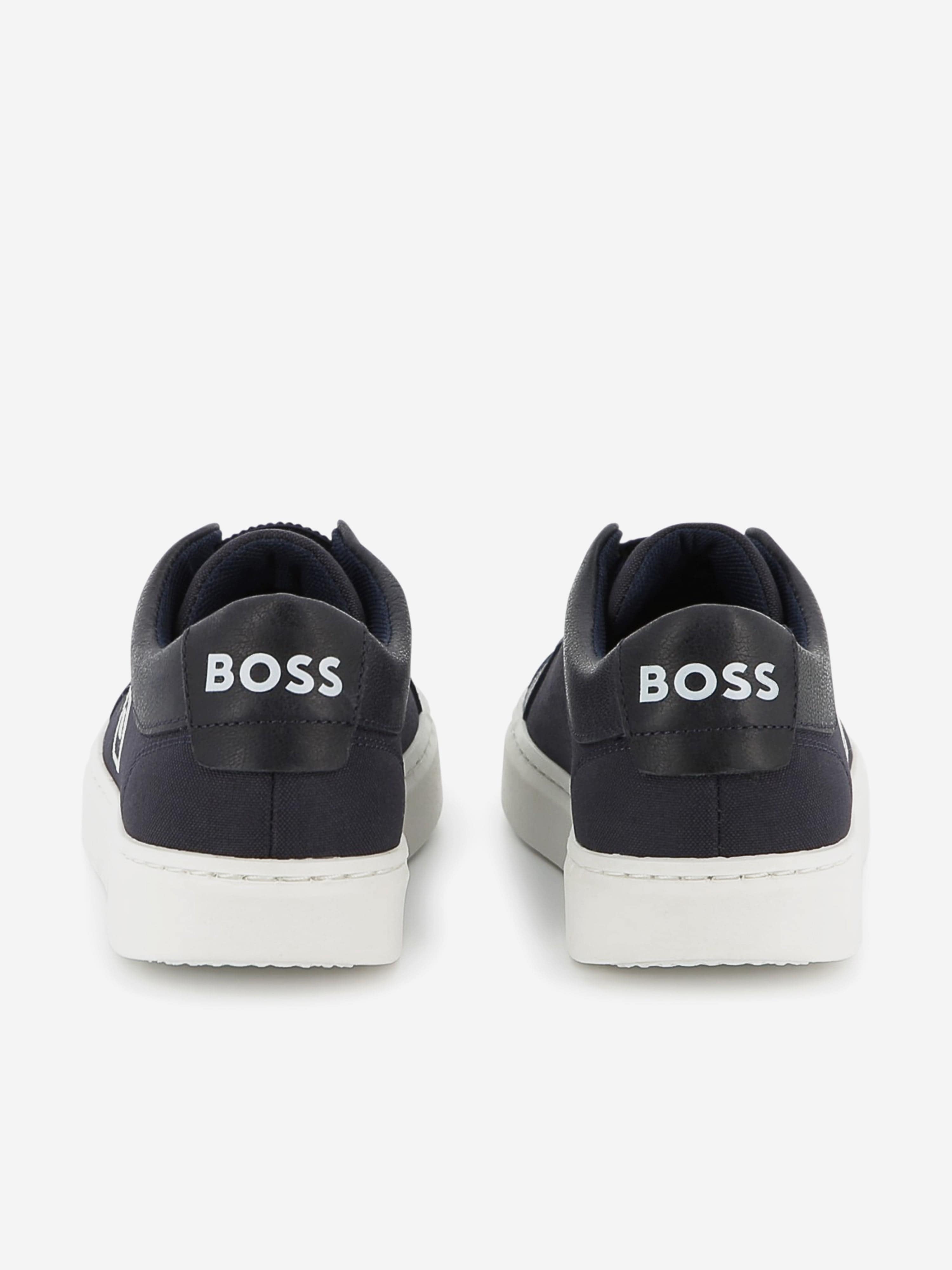 BOSS Boys Double B Logo Trainers in Navy Sale Extremely