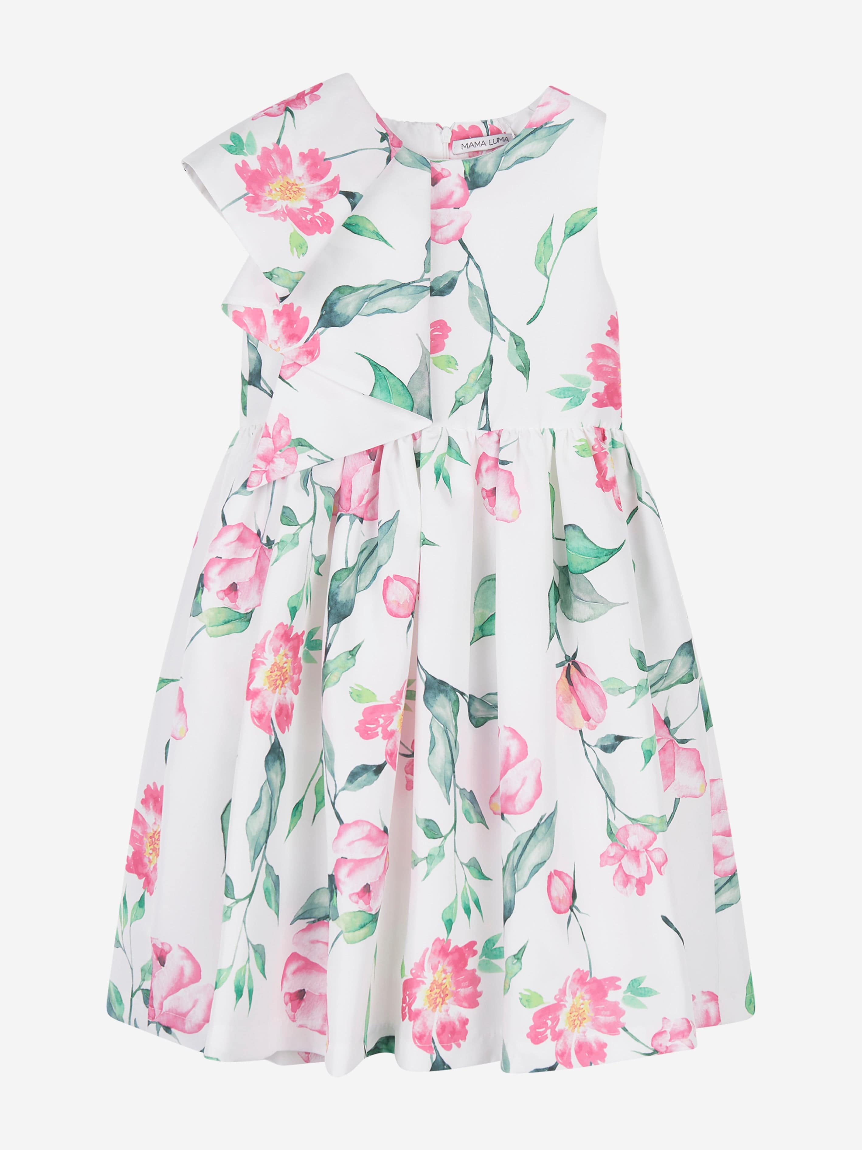 Mama Luma Girls Ruffle Floral Print Dress in White Cheap Sale Lowest Pice
