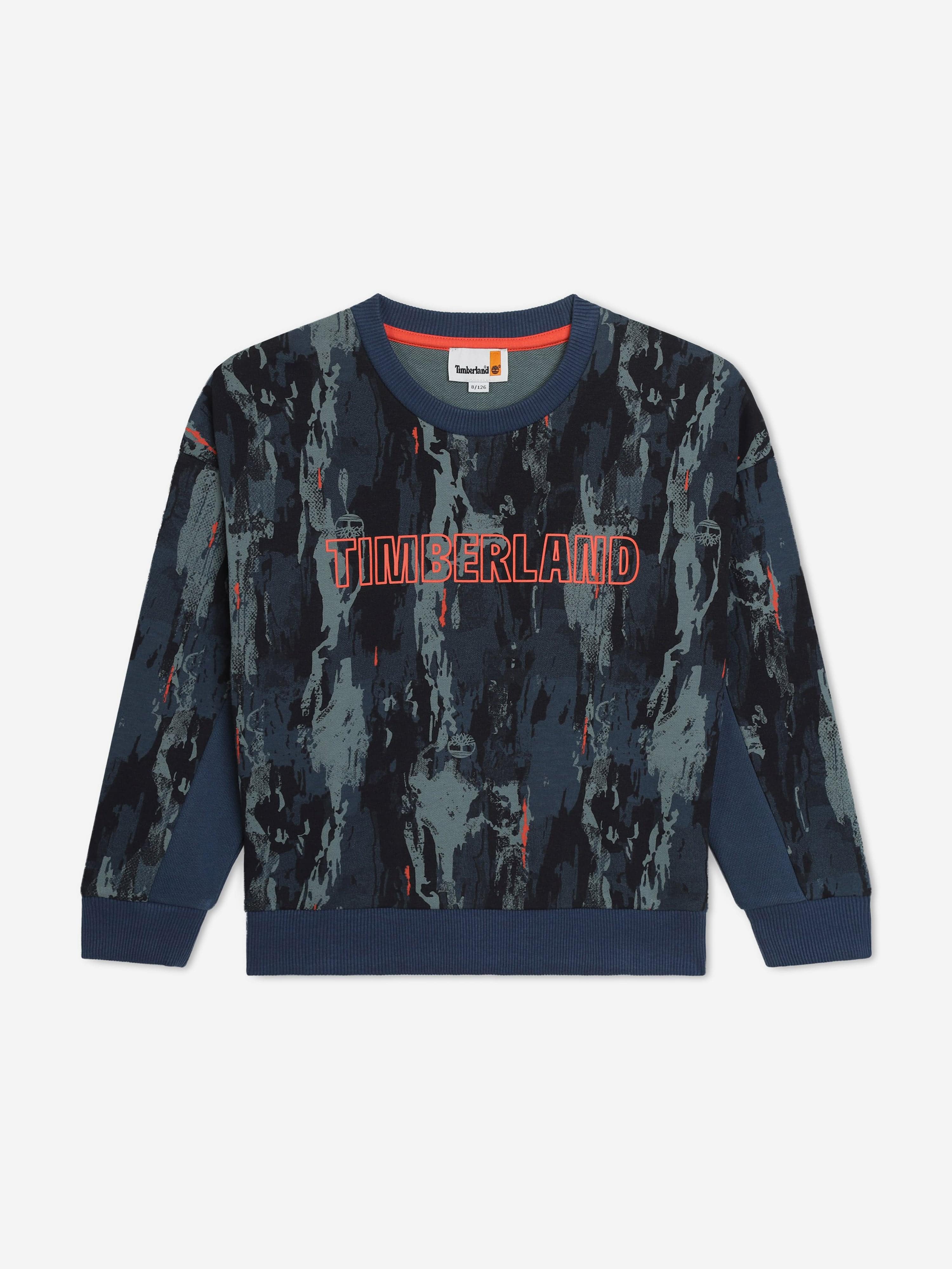 Timberland Boys Patterned Logo Sweatshirt in Blue Clearance Pices