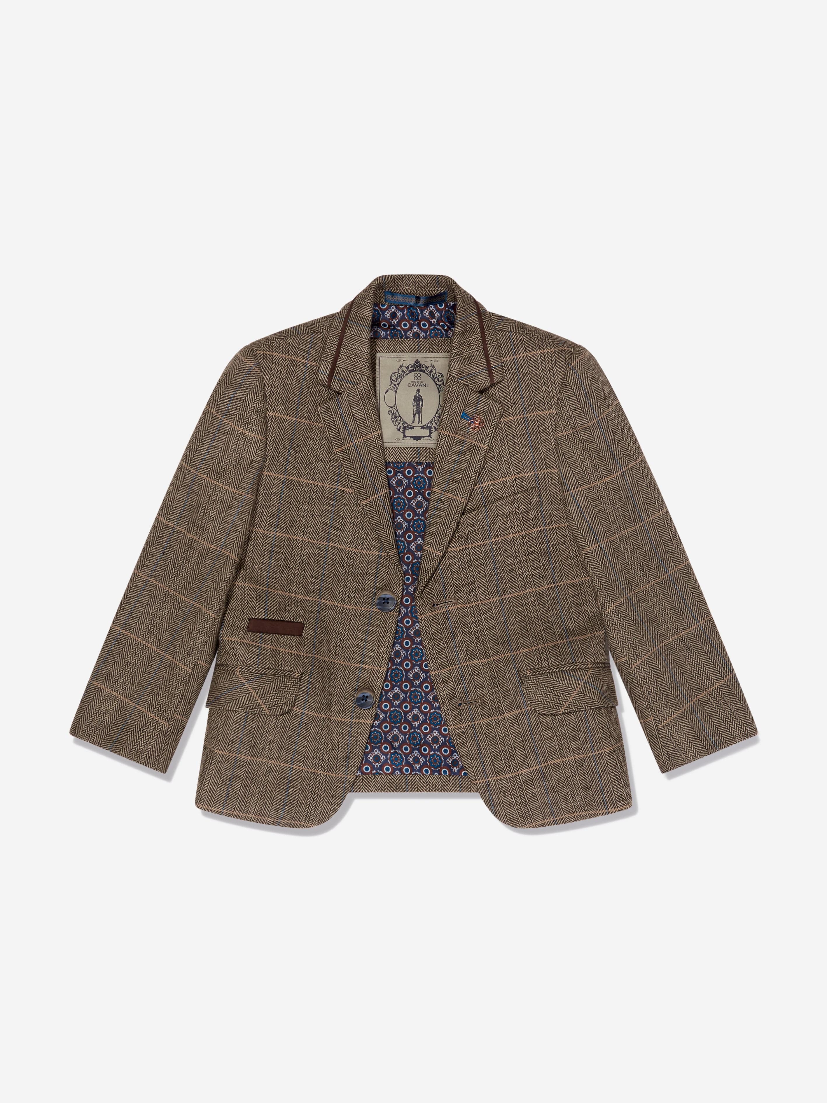 House Of Cavani Boys Albert Tweed Check Suit in Brown Sale Best