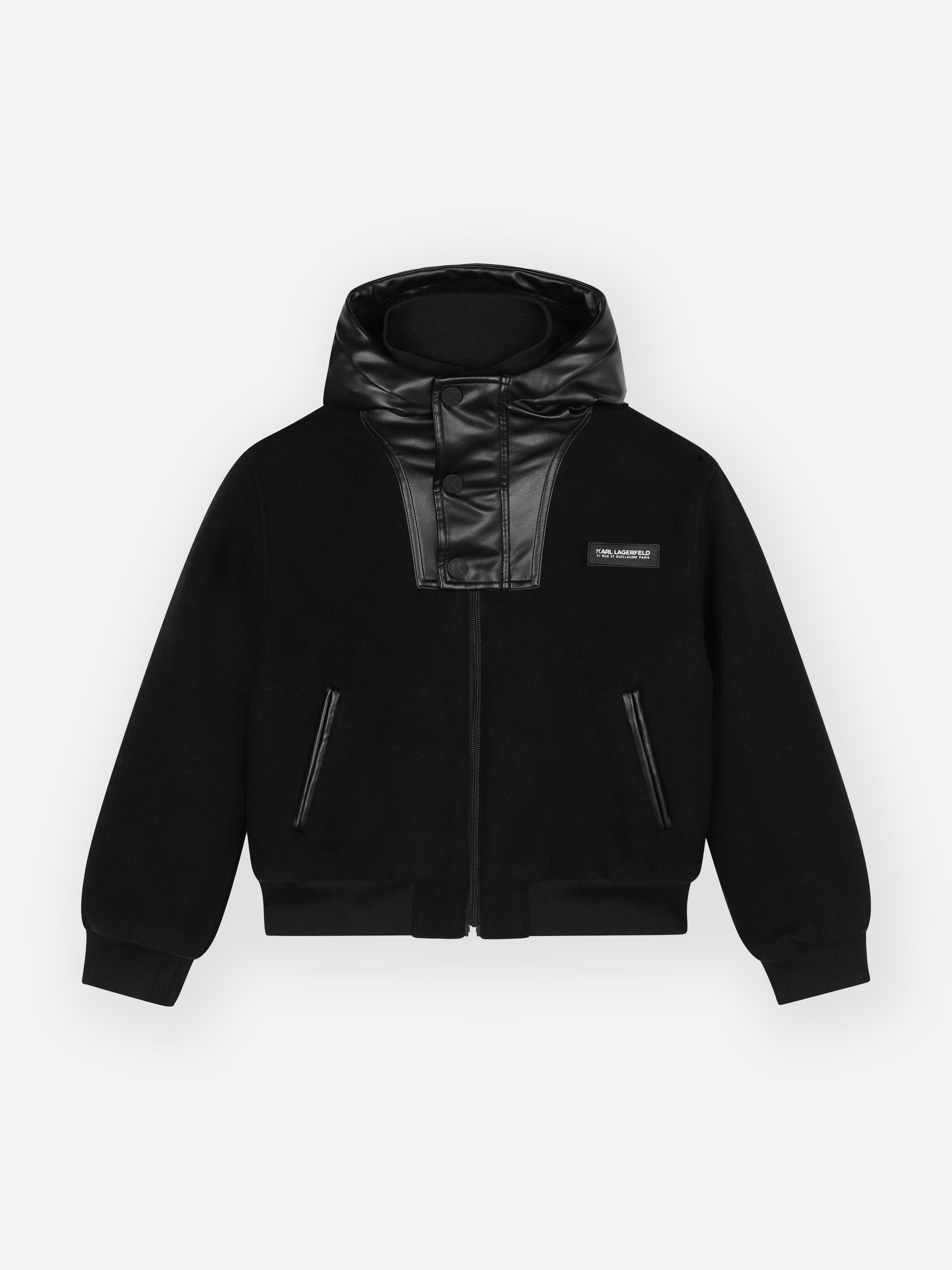 Karl Lagerfeld Boys Mixed Fabric Hooded Jacket in Black Free Shipping Factory Outlet
