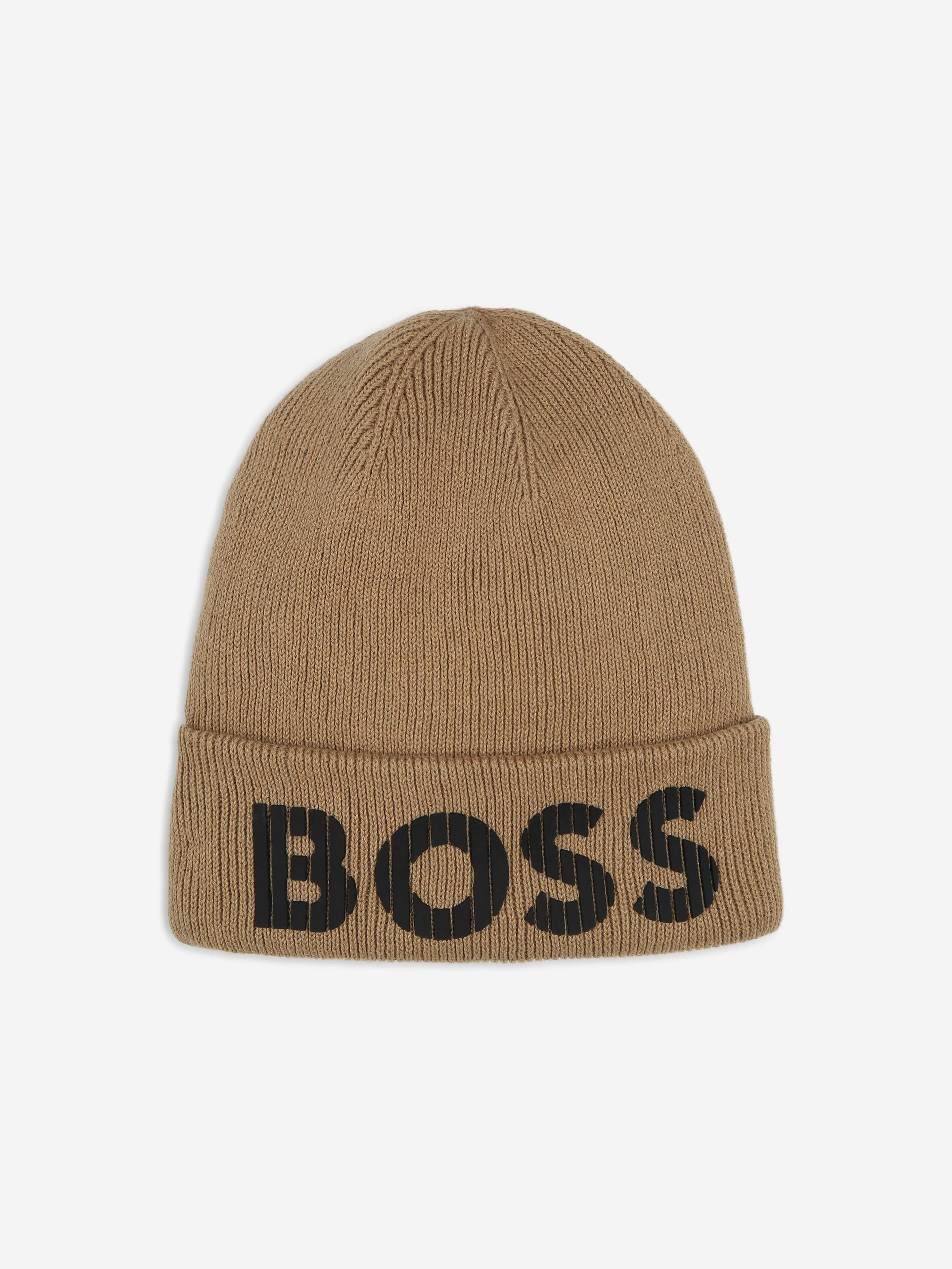 BOSS Boys Knitted Logo Beanie Hat in Brown Free Shipping Factory Outlet