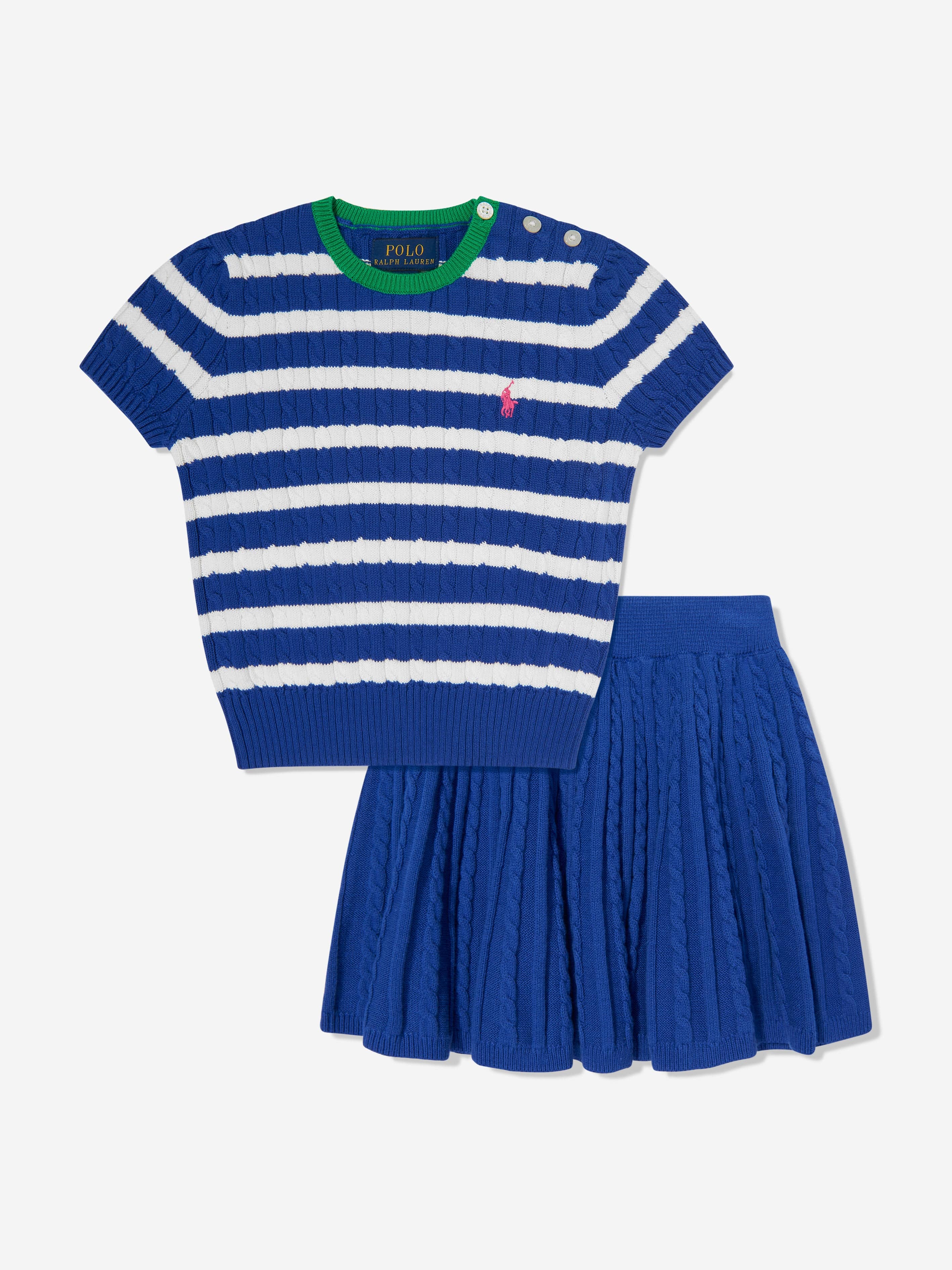 Girls Striped Cable Knit Top and Skirt Set in Blue Footlocker For Sale