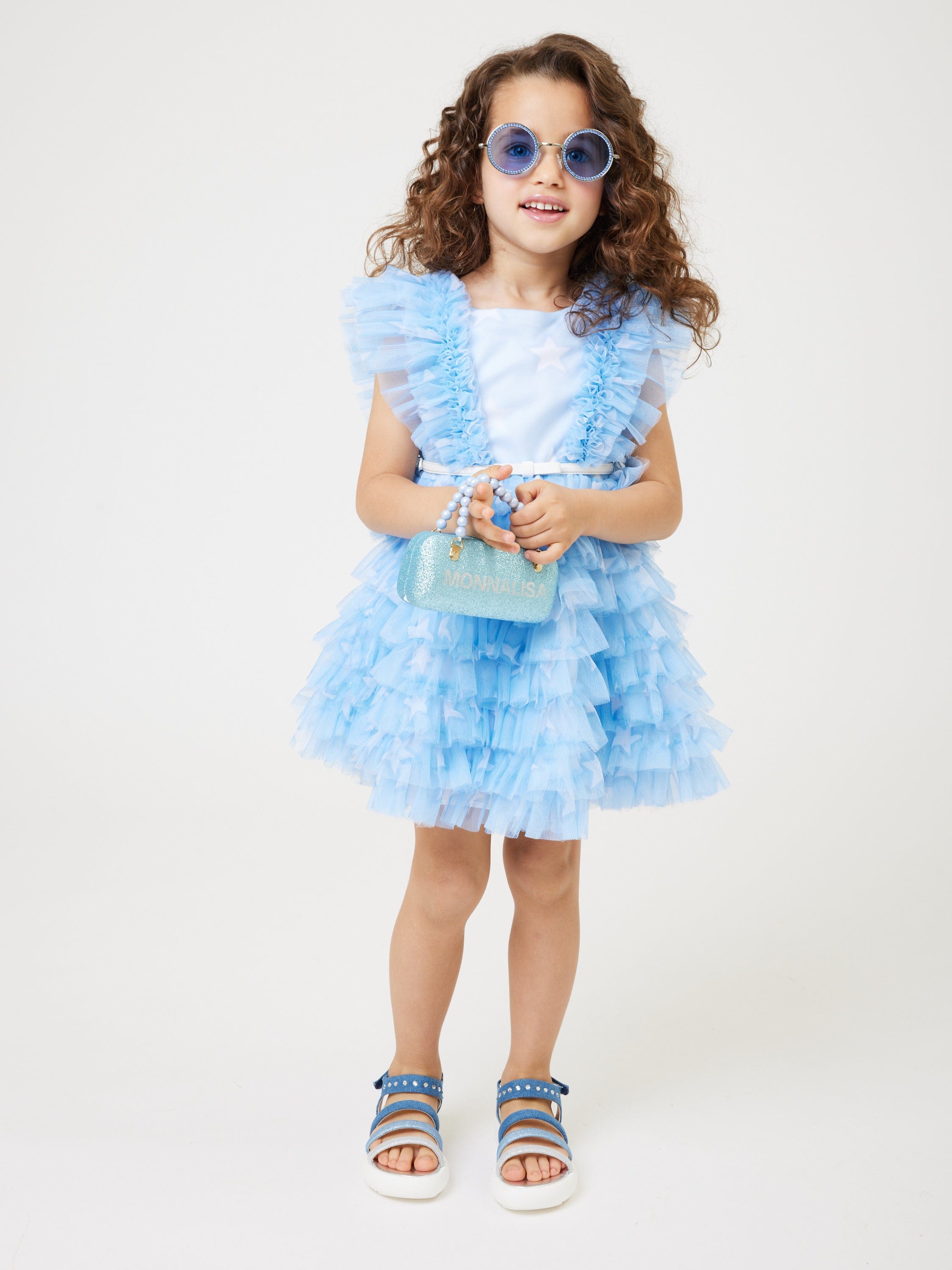 Monnalisa Girls Tulle Star Dress in Blue Where To Buy Low Pice