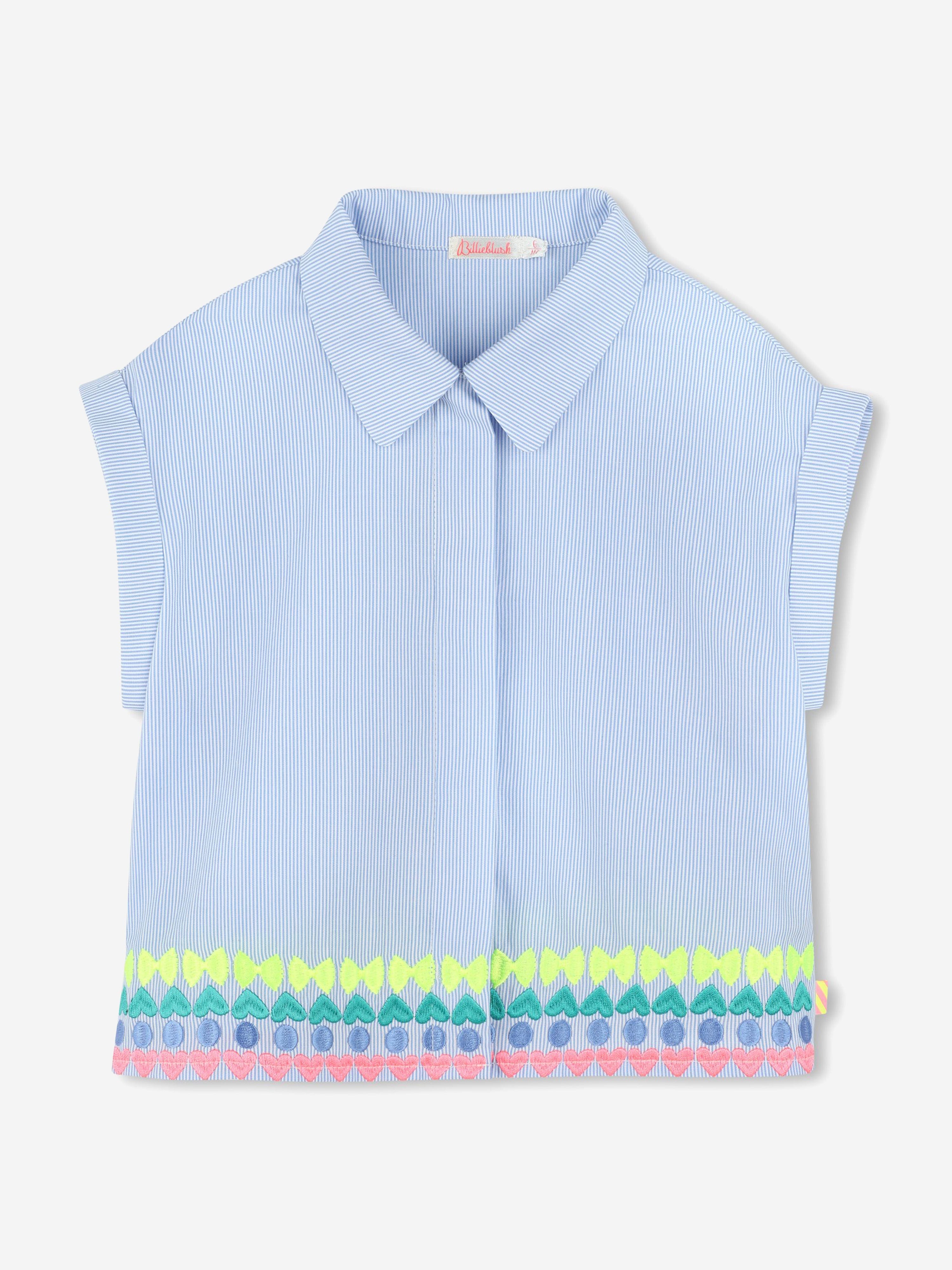 Girls Striped Embroidered Shirt in Blue Sast Cheap Pice