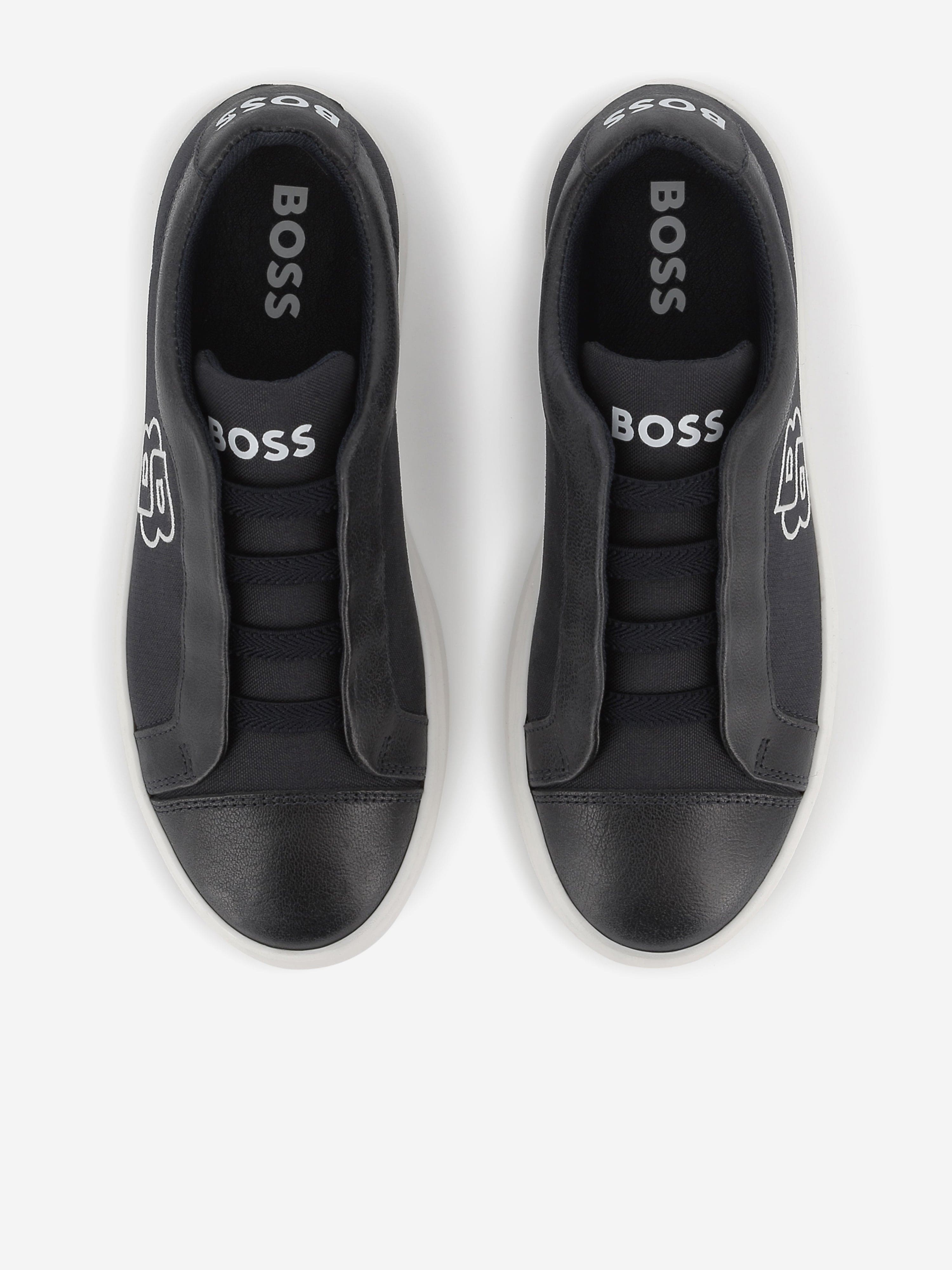 BOSS Boys Double B Logo Trainers in Navy Sale Extremely