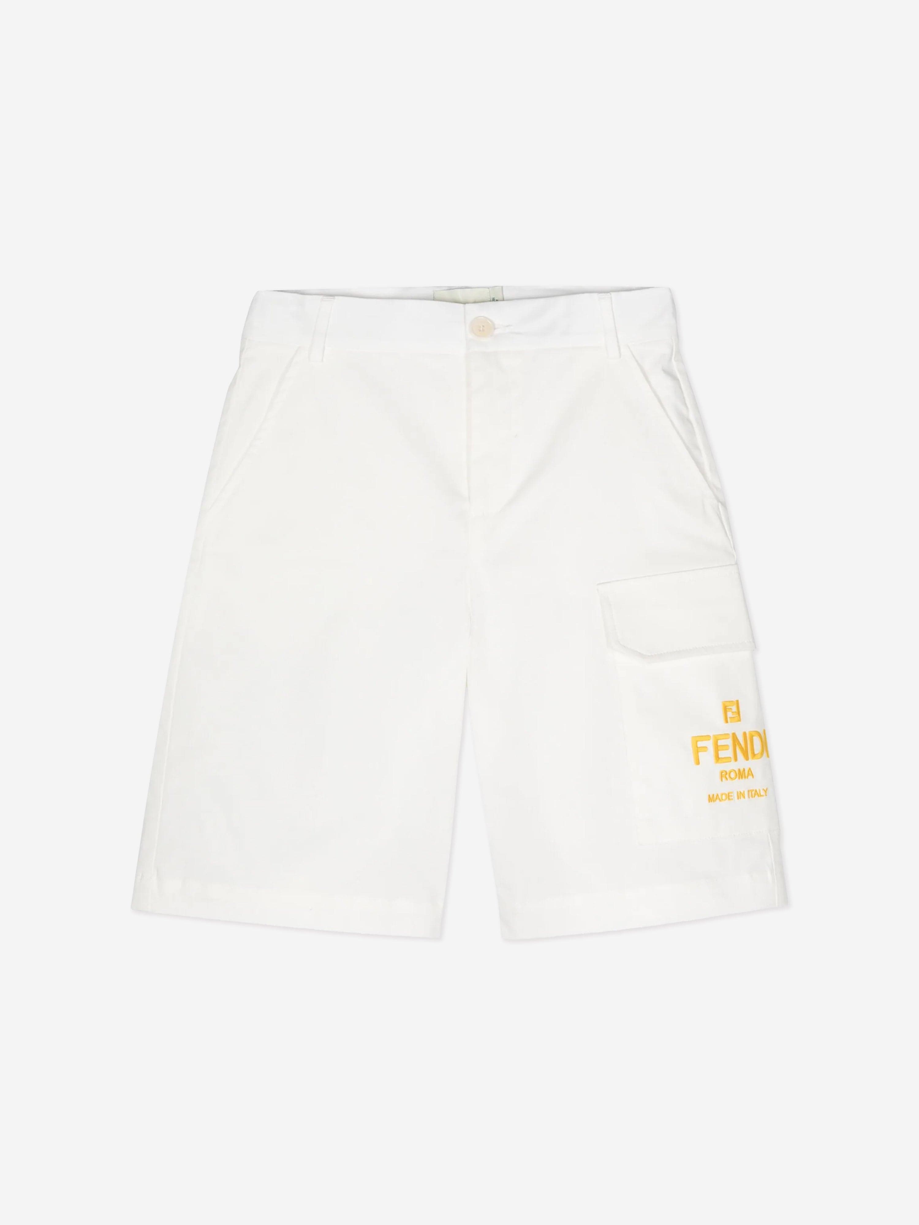 Fendi Boys Logo Cargo Shorts in White Big Discount For Sale