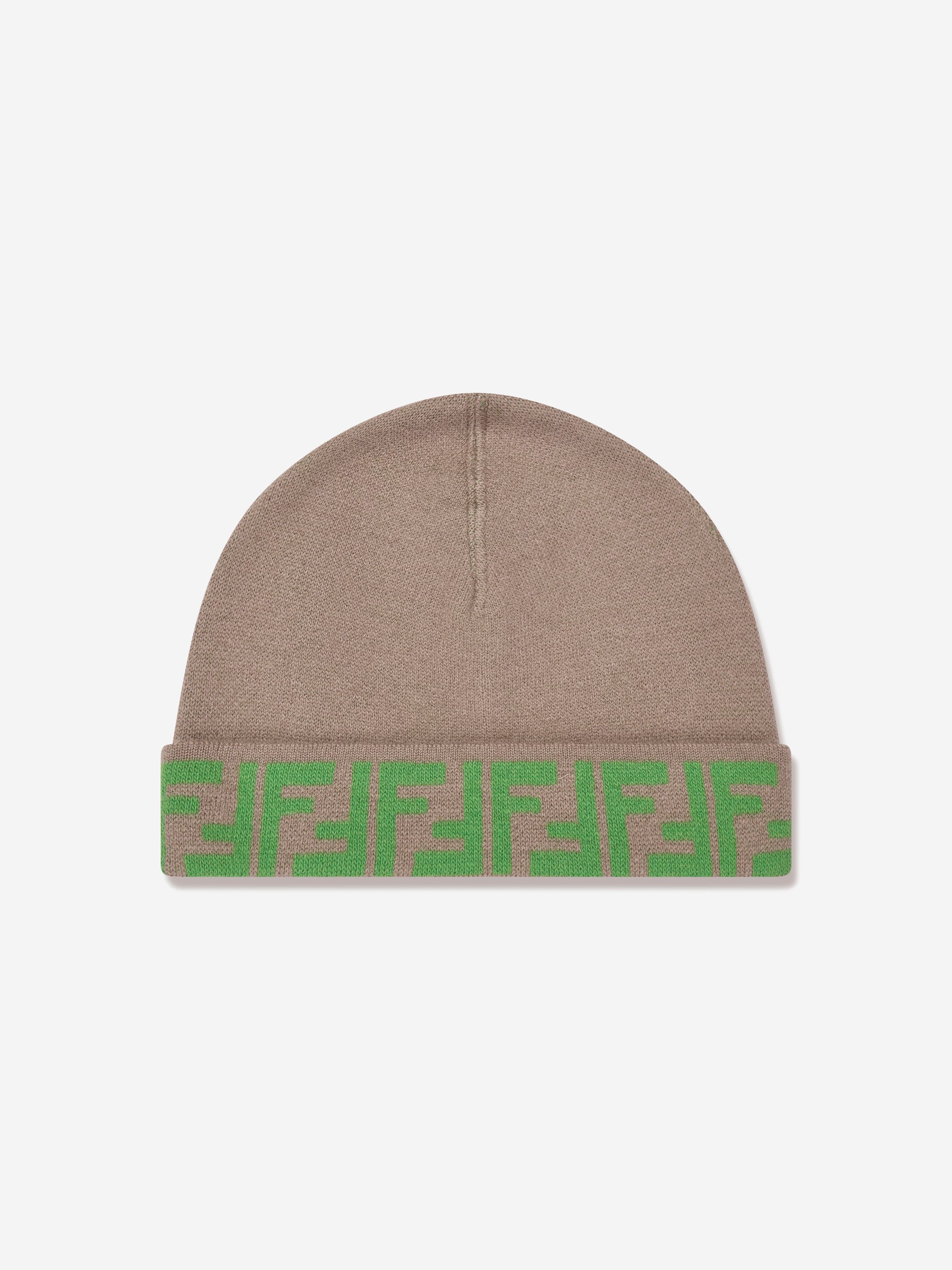 Fendi Kids FF Logo Reversible Beanie in Beige Outlet Clearance