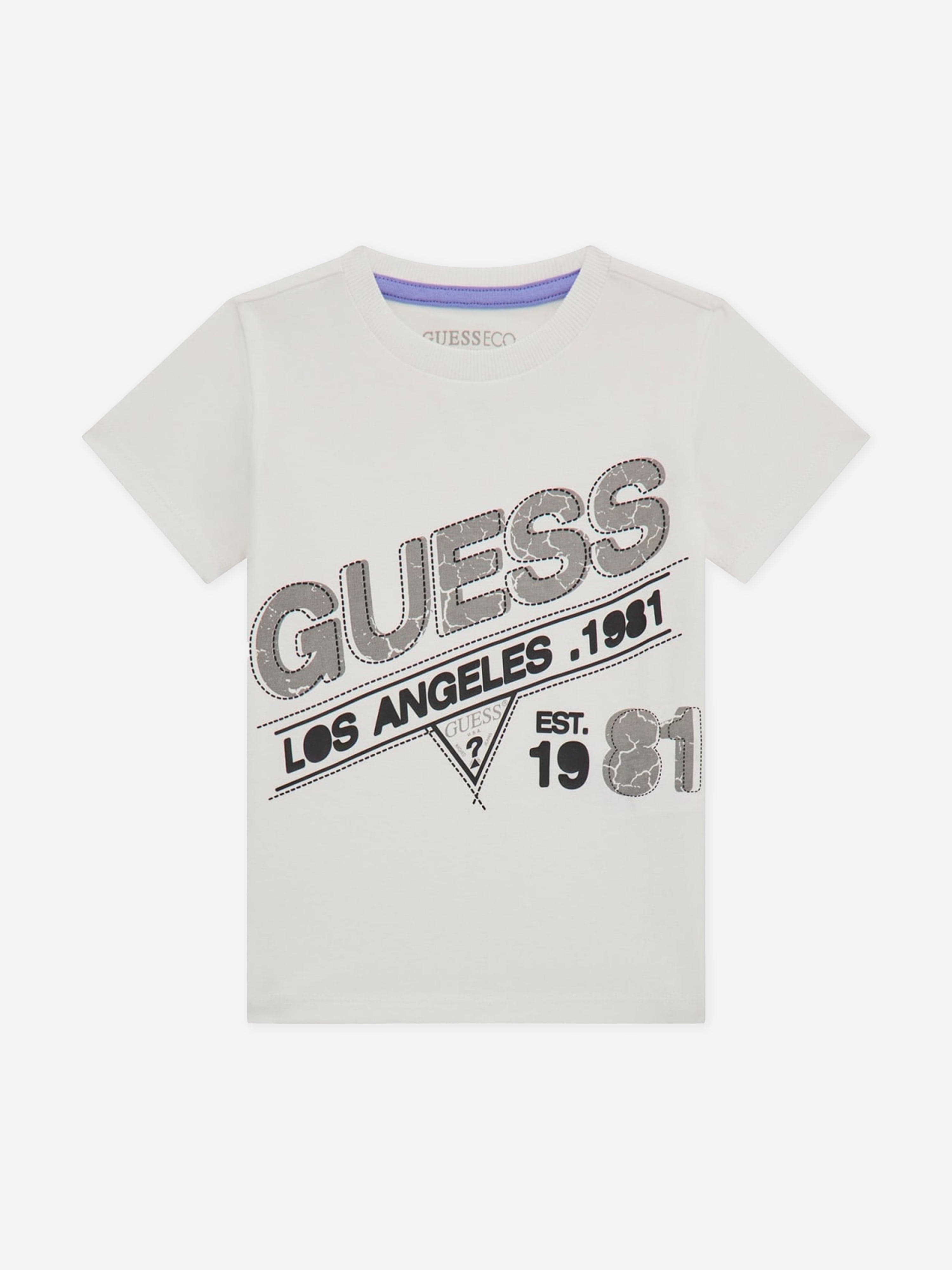 Guess Boys Logo T-Shirt in White Sale Genuine