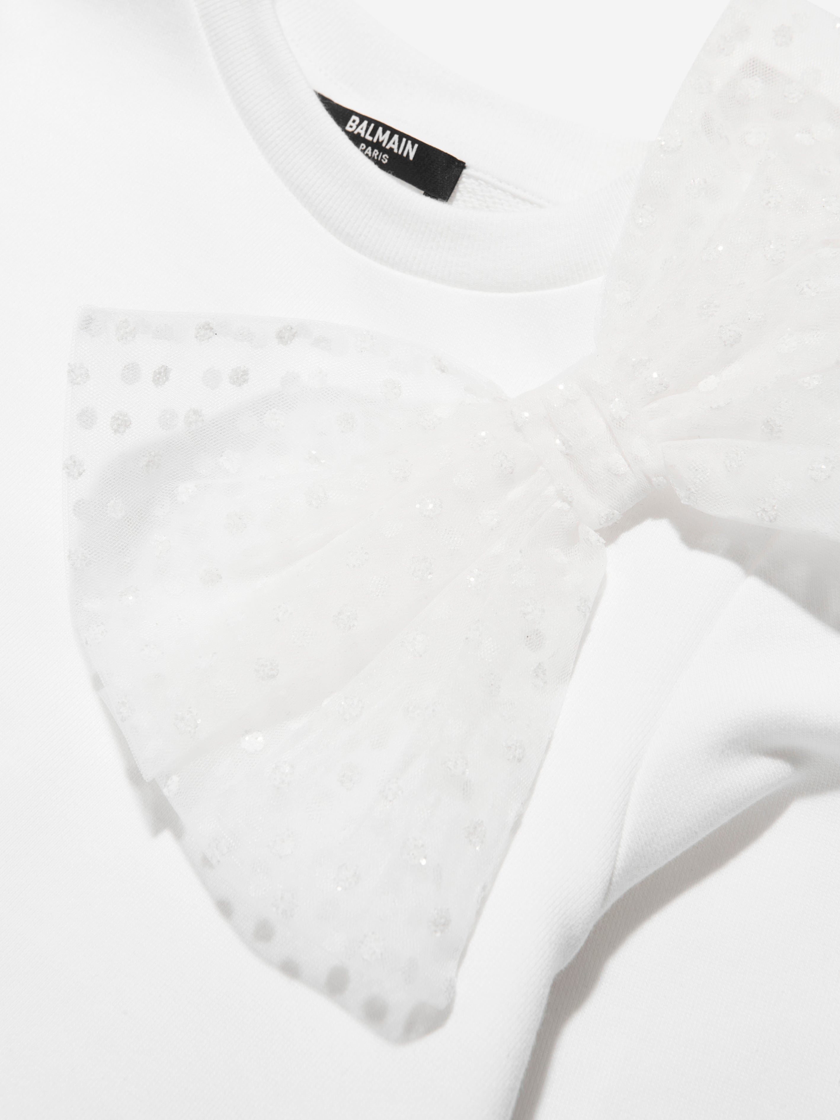 Balmain Girls Bow Sweatshirt in White High Quality Cheap Pice