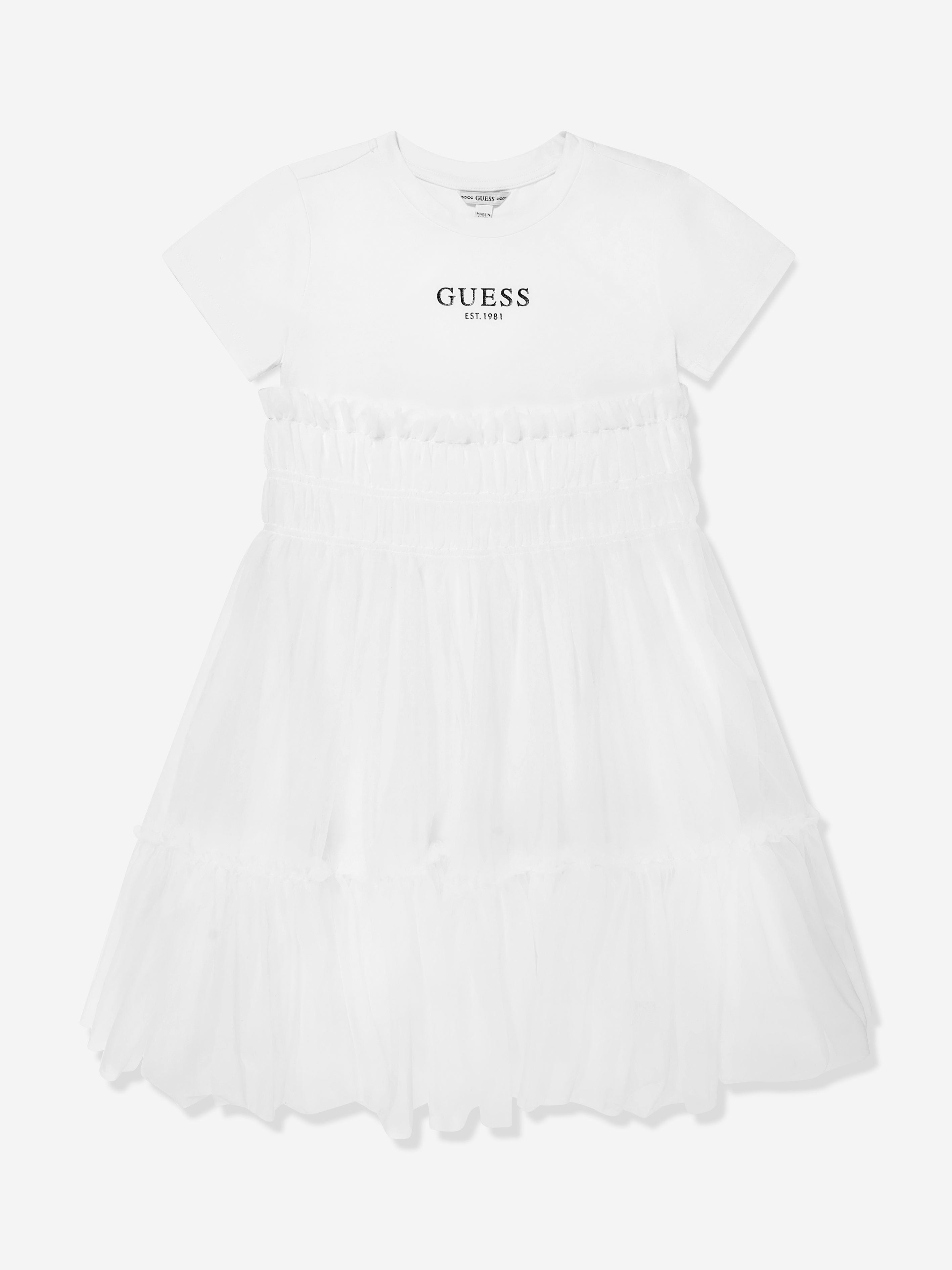 Girls Mixed Fabric Dress in White Free Shipping Good Selling
