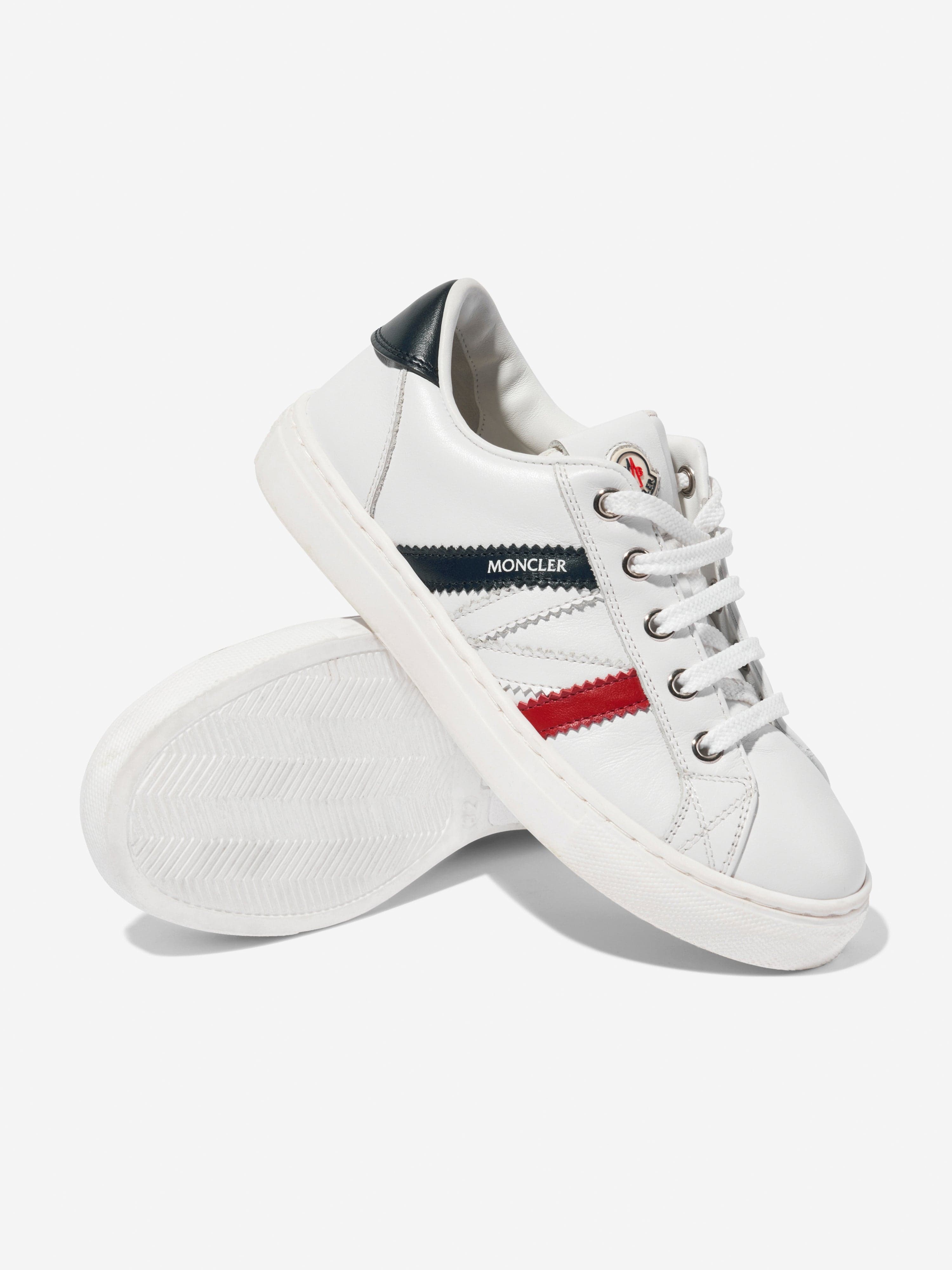 Moncler Enfant Kids Leather Petit Monaco Low Top Trainers in White Popular Cheap Online