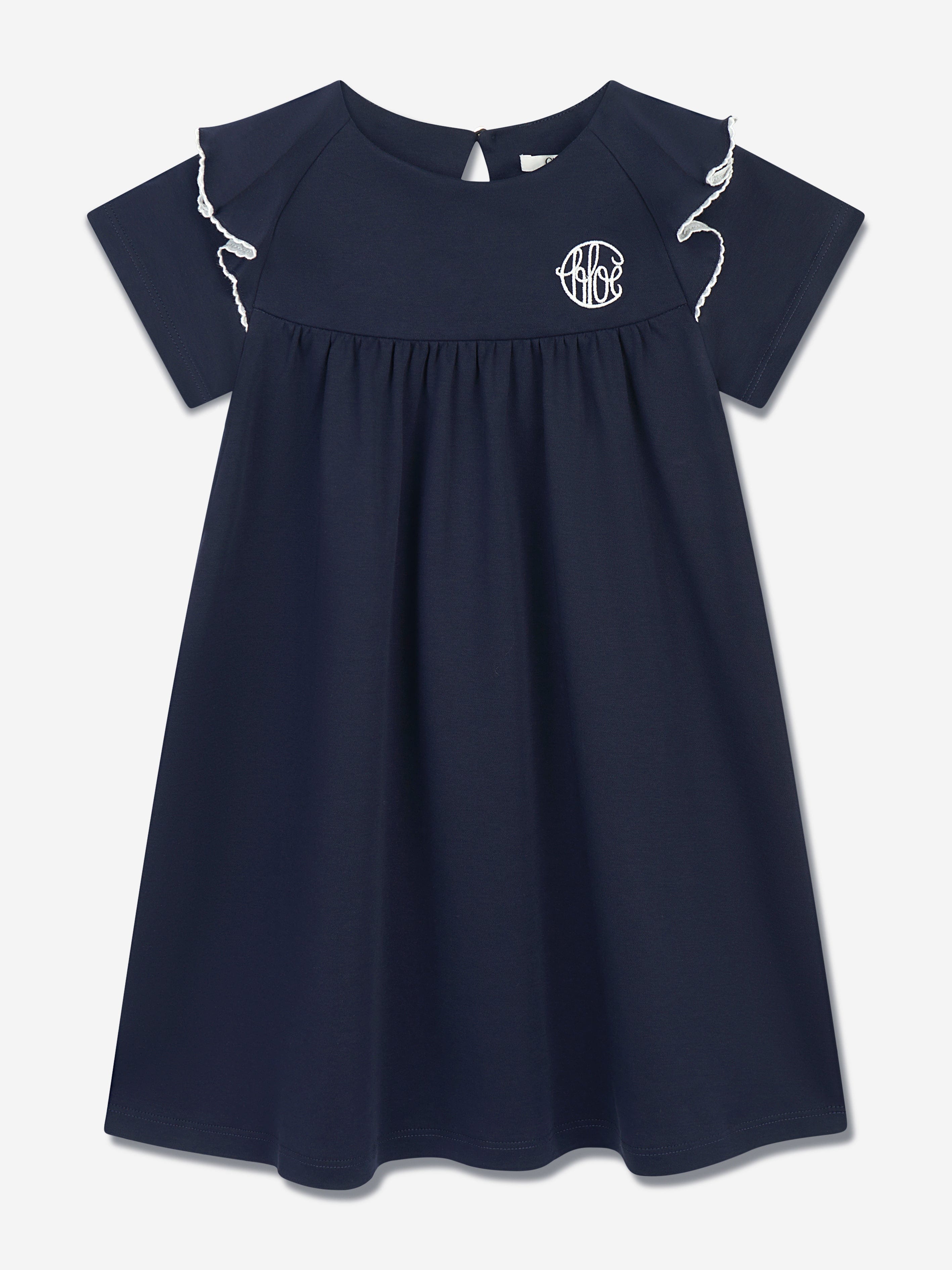 Chlo¨¦ Girls Cotton Ruffle Dress in Navy Cheap From China