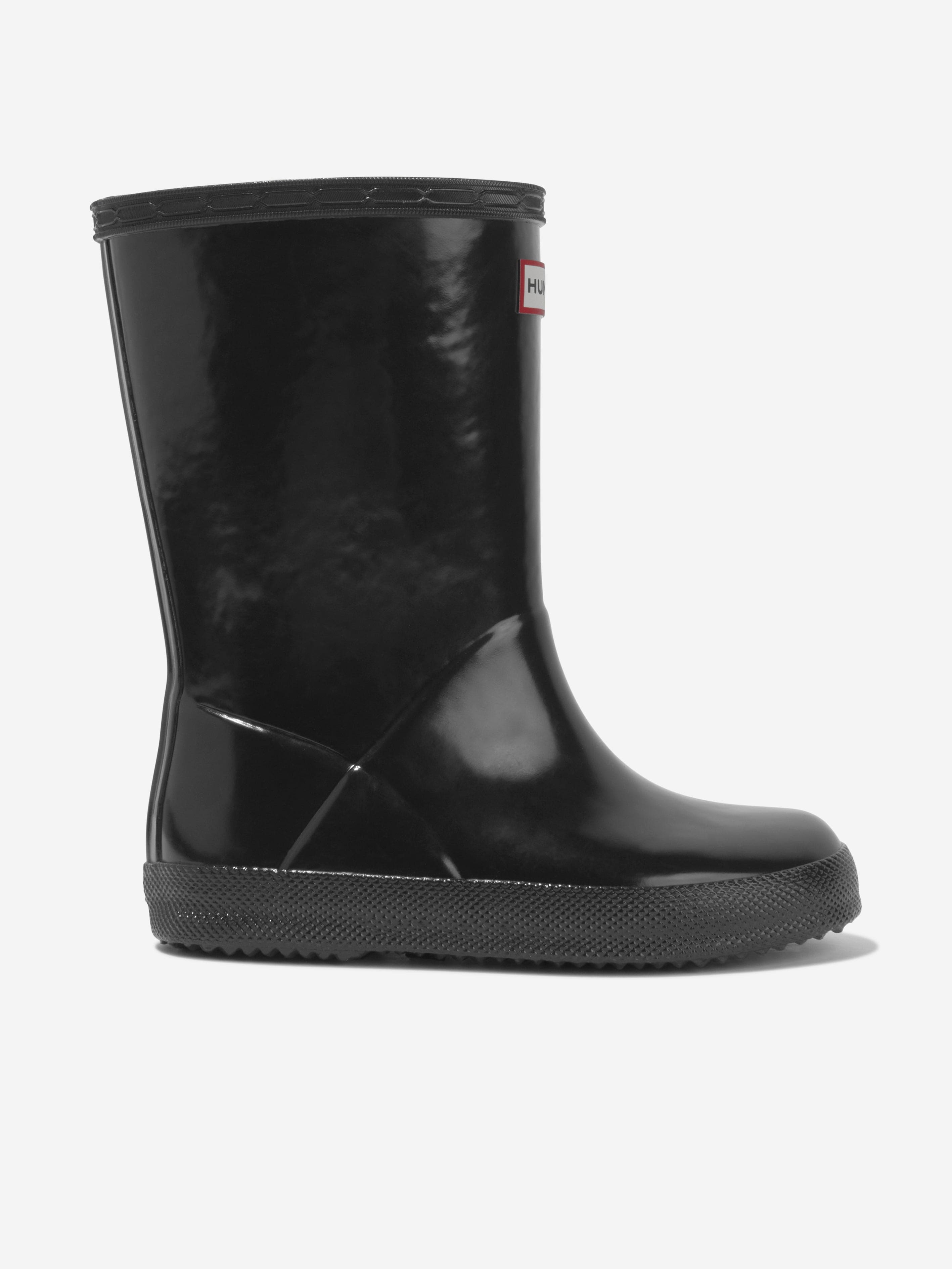 Hunter Kids Original First Classic Gloss Wellington Boots in Black Free Shipping Best