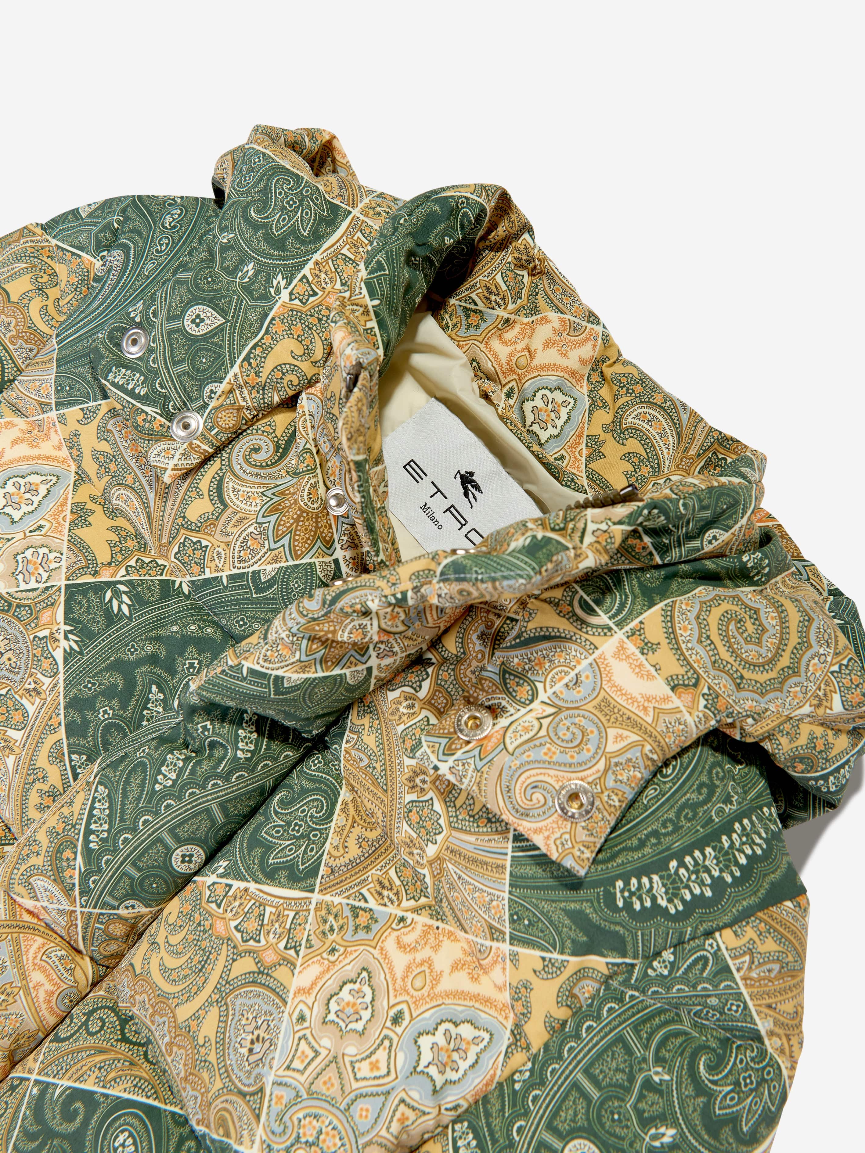 Etro Boys Paisley Puffer Jacket in Green Discount Nicekicks