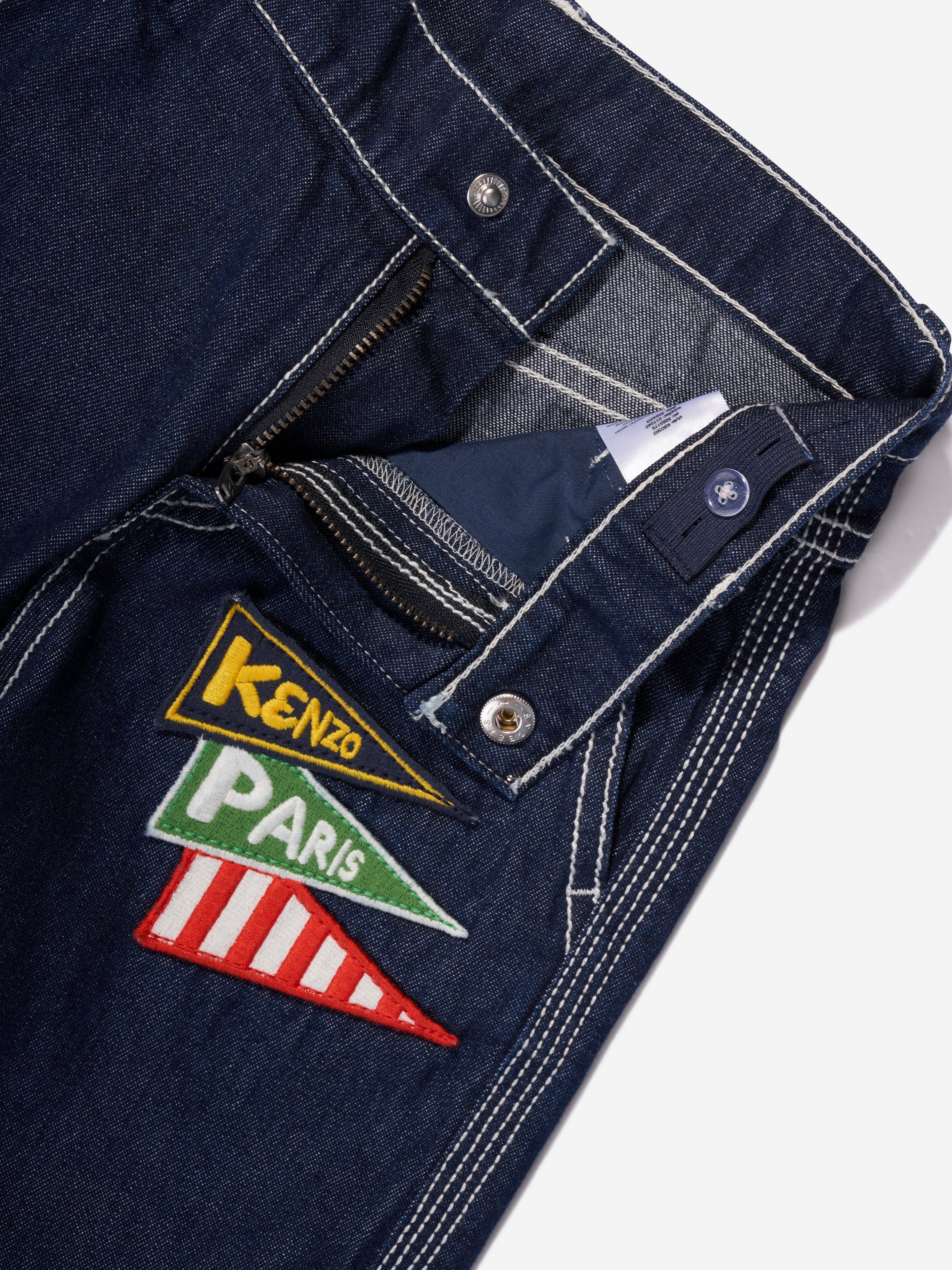 KENZO Boys Jeans With Badges in Blue Outlet Footlocker Finishline