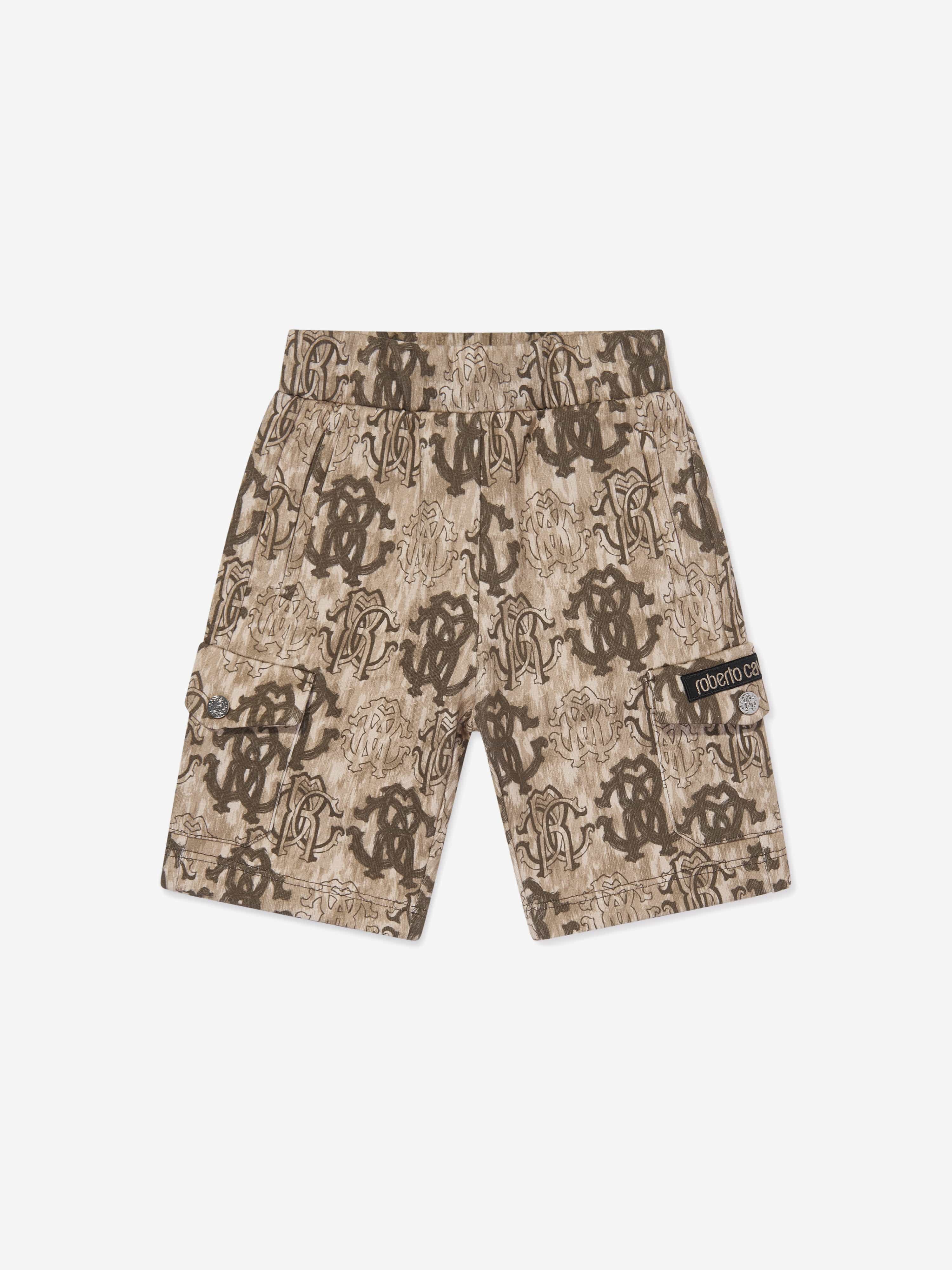 Roberto Cavalli Boys Monogram Bermuda Shorts in Brown Release Dates Sale Online