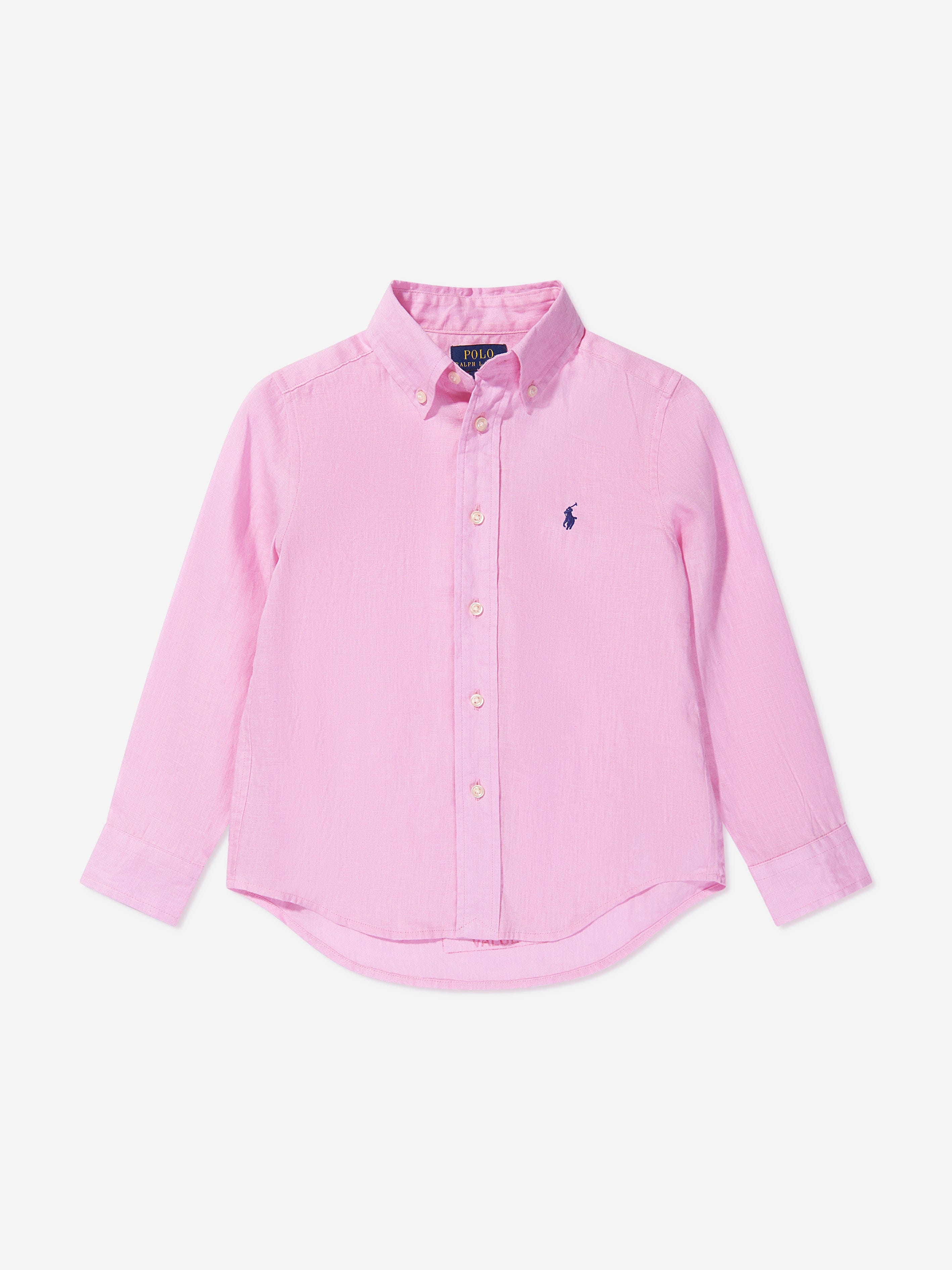 Ralph Lauren Boys Linen Logo Shirt in Pink Nicekicks