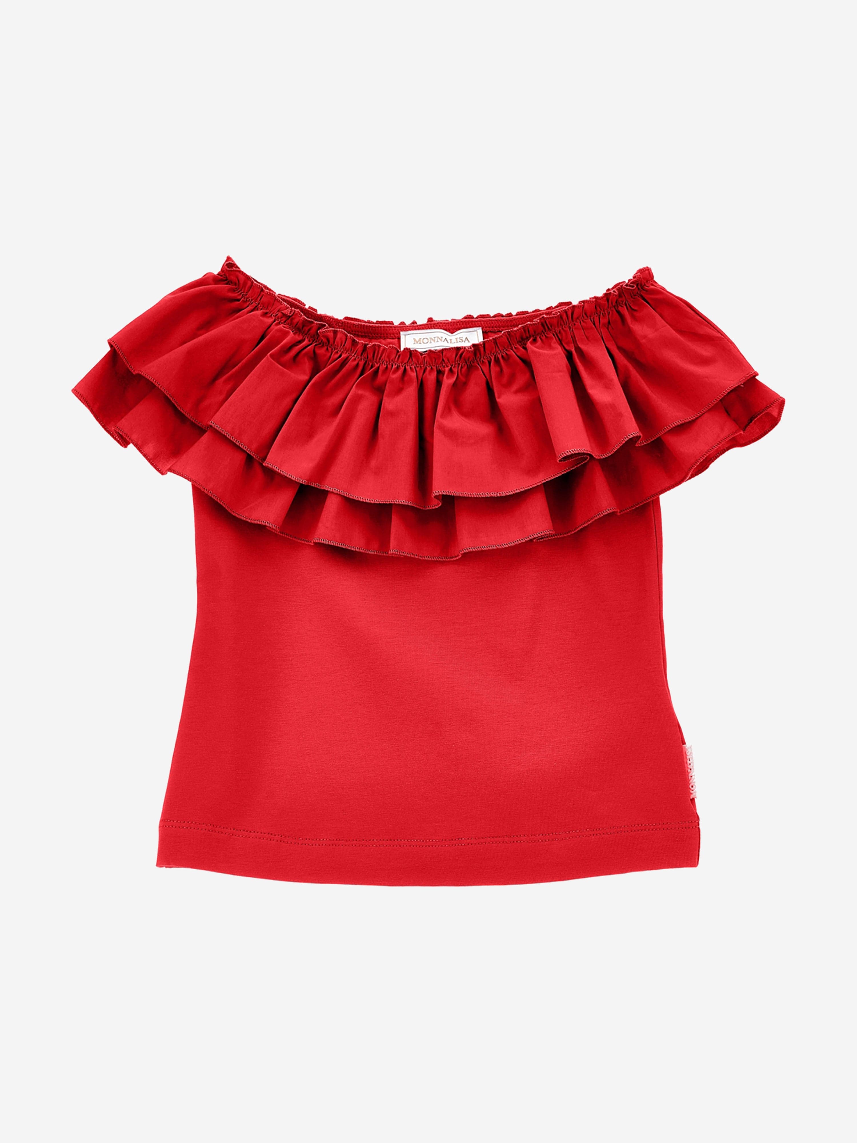 Monnalisa Girls Rio Ruffle Top in Red Free Shipping Pay With Visa