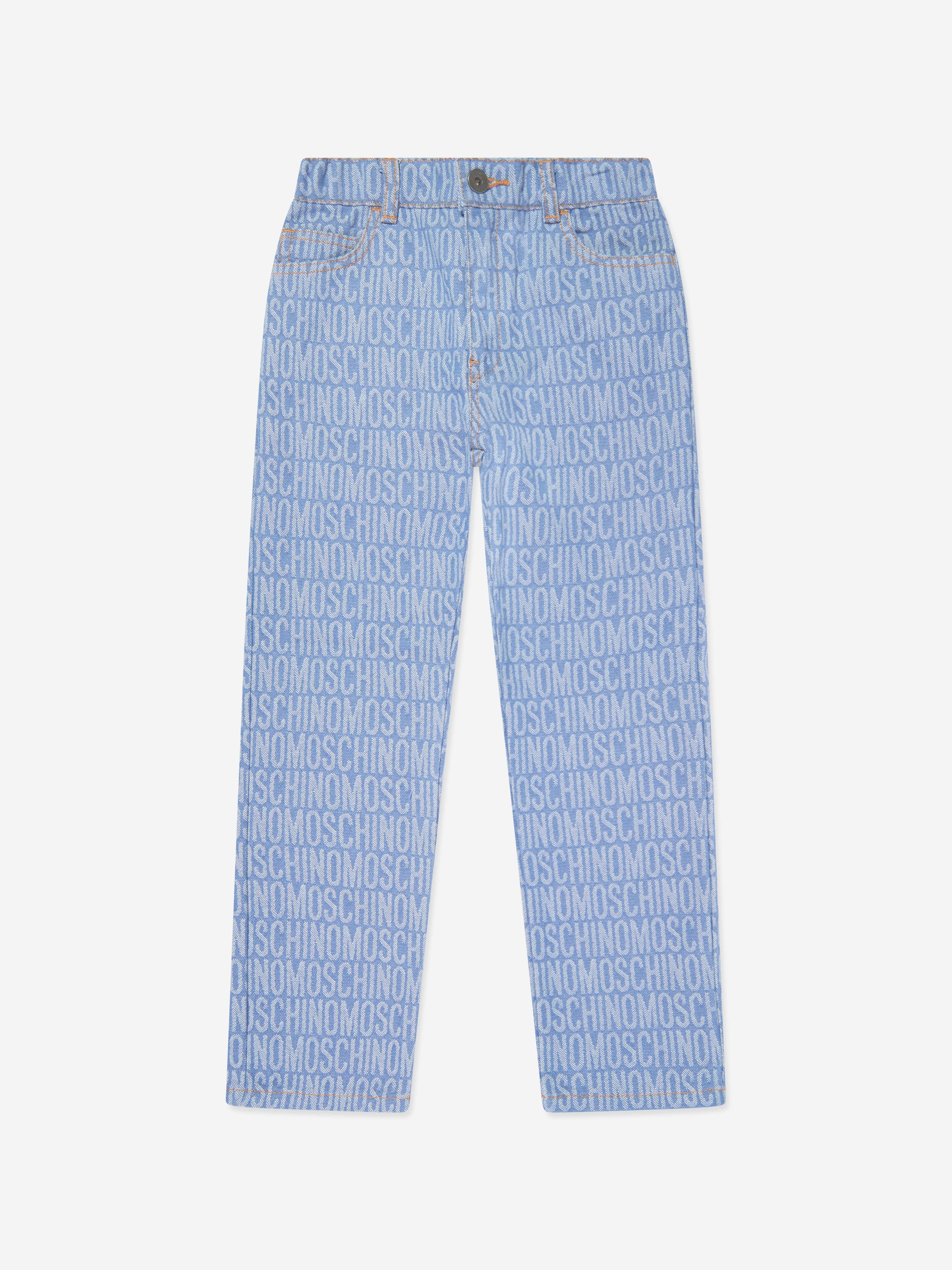 Moschino Boys All Over Logo Jeans in Blue Free Shipping With Mastercard