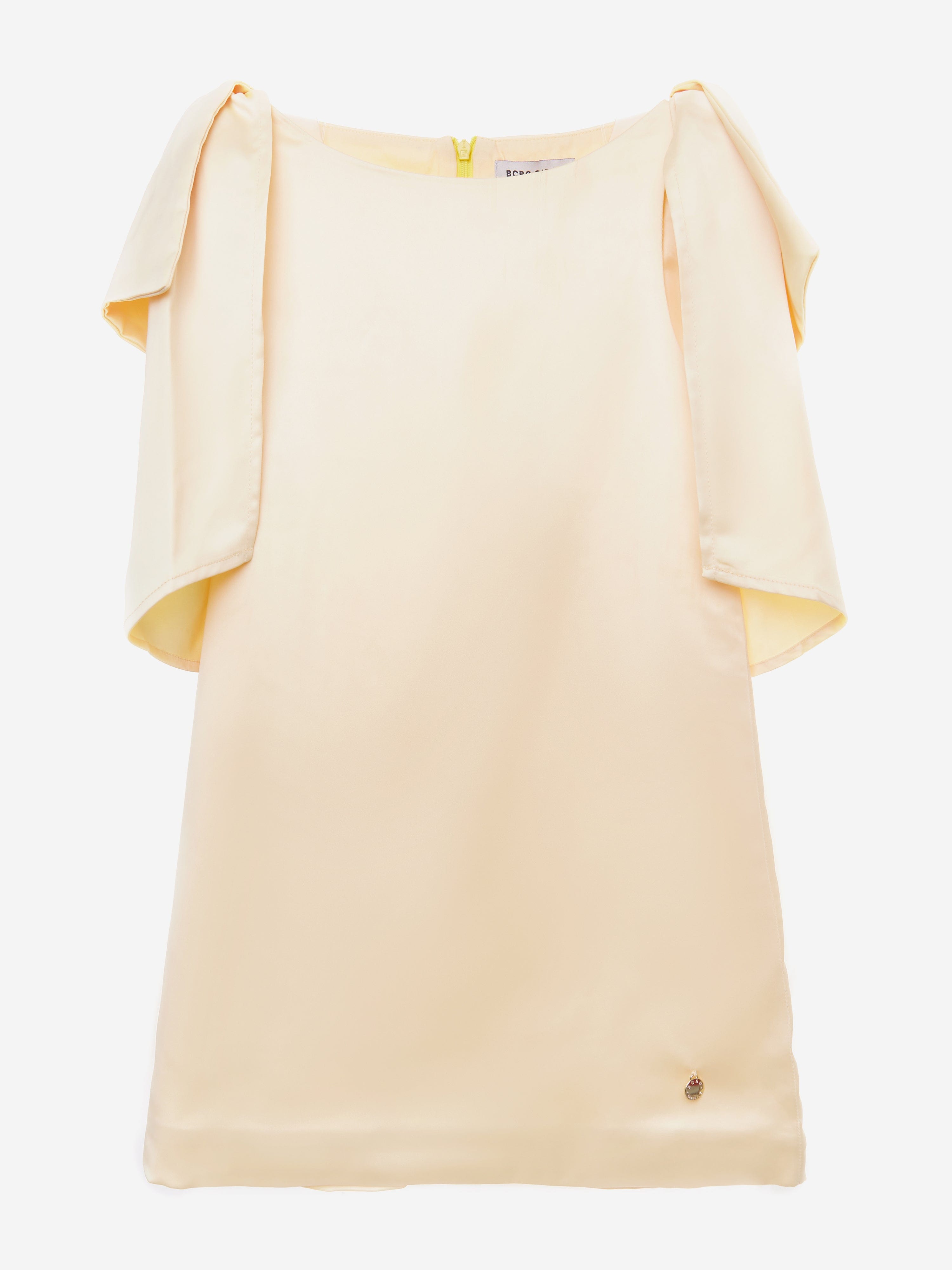 BCBG Girls Bow Sleeve Satin Dress in Yellow For Sale