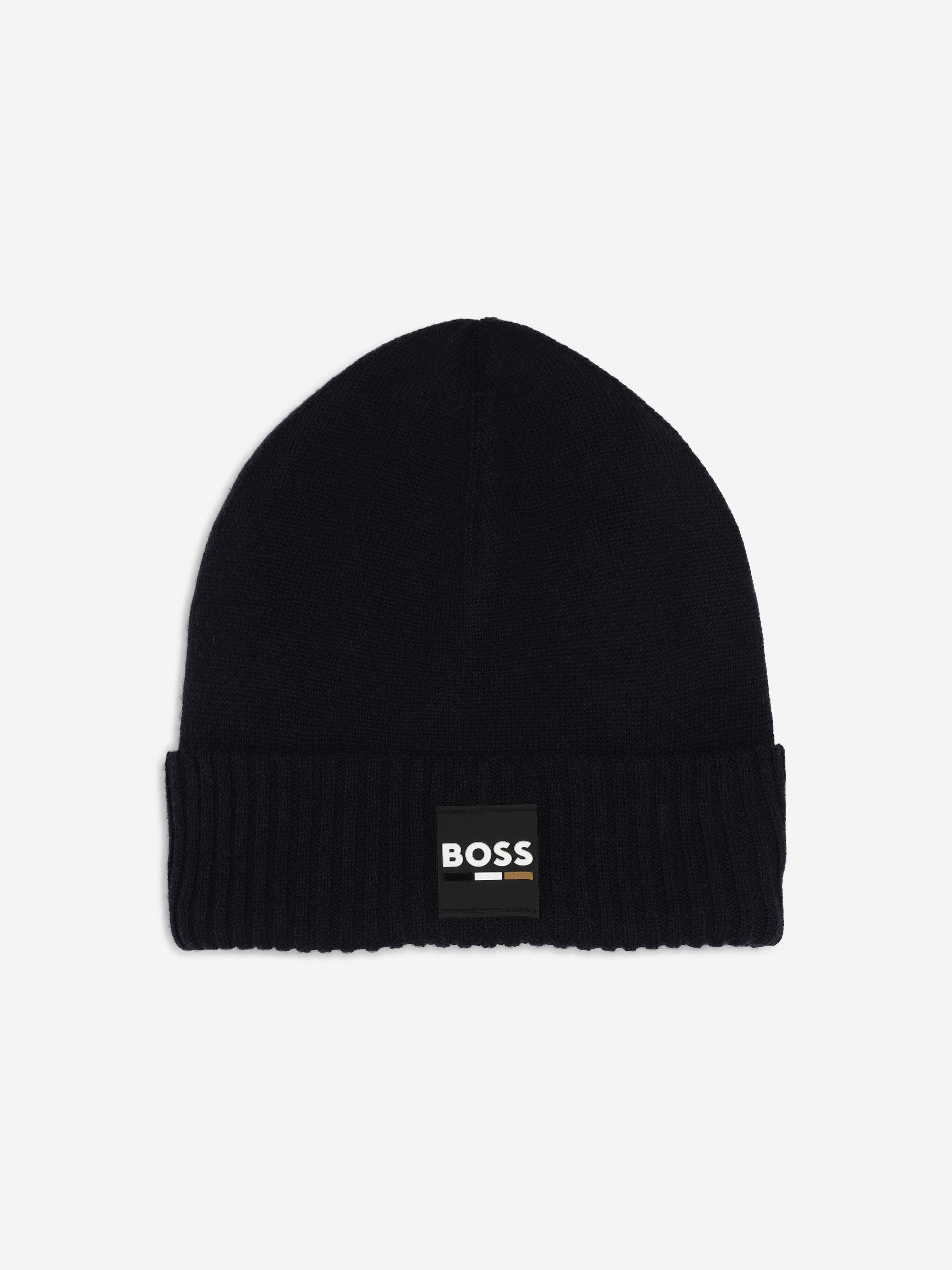 BOSS Boys Logo Badge Beanie Hat in Navy Best Sale Cheap Pice