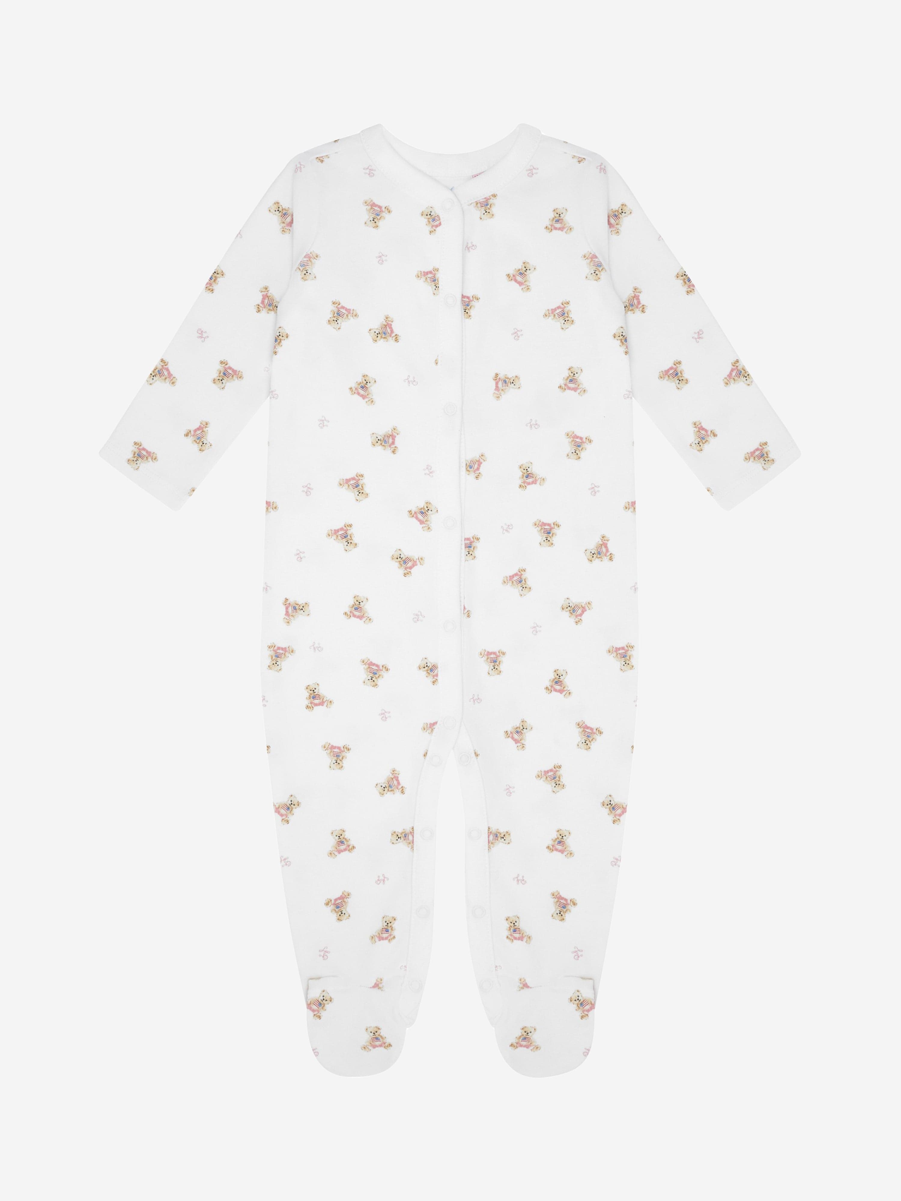 Ralph Lauren Baby Girls Bear Babygrow in White Outlet Amazing Pice